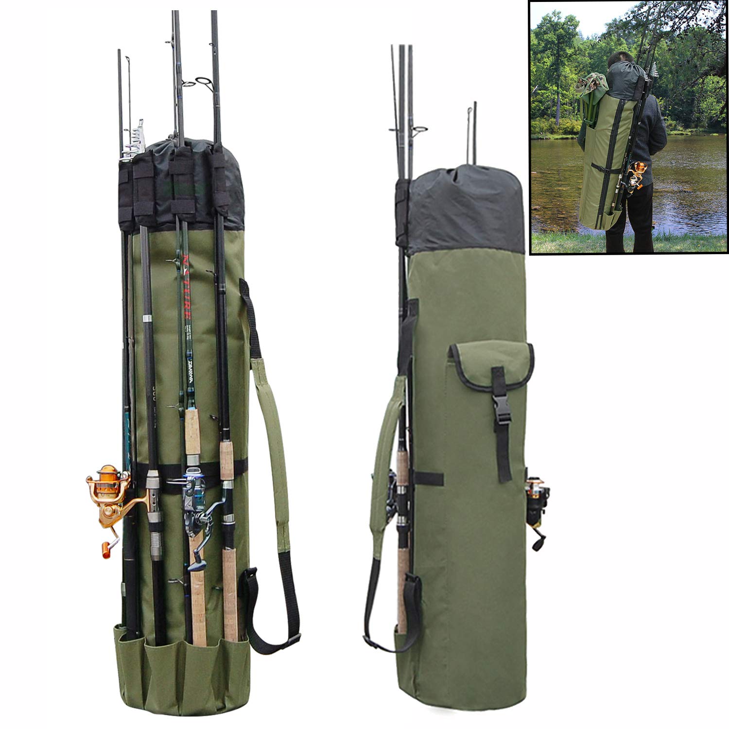 Fishing Rod Bag Pole Holder Fishing Rod Carrier Case Holds 5 Poles Travel  Case Waterproof Lightweight