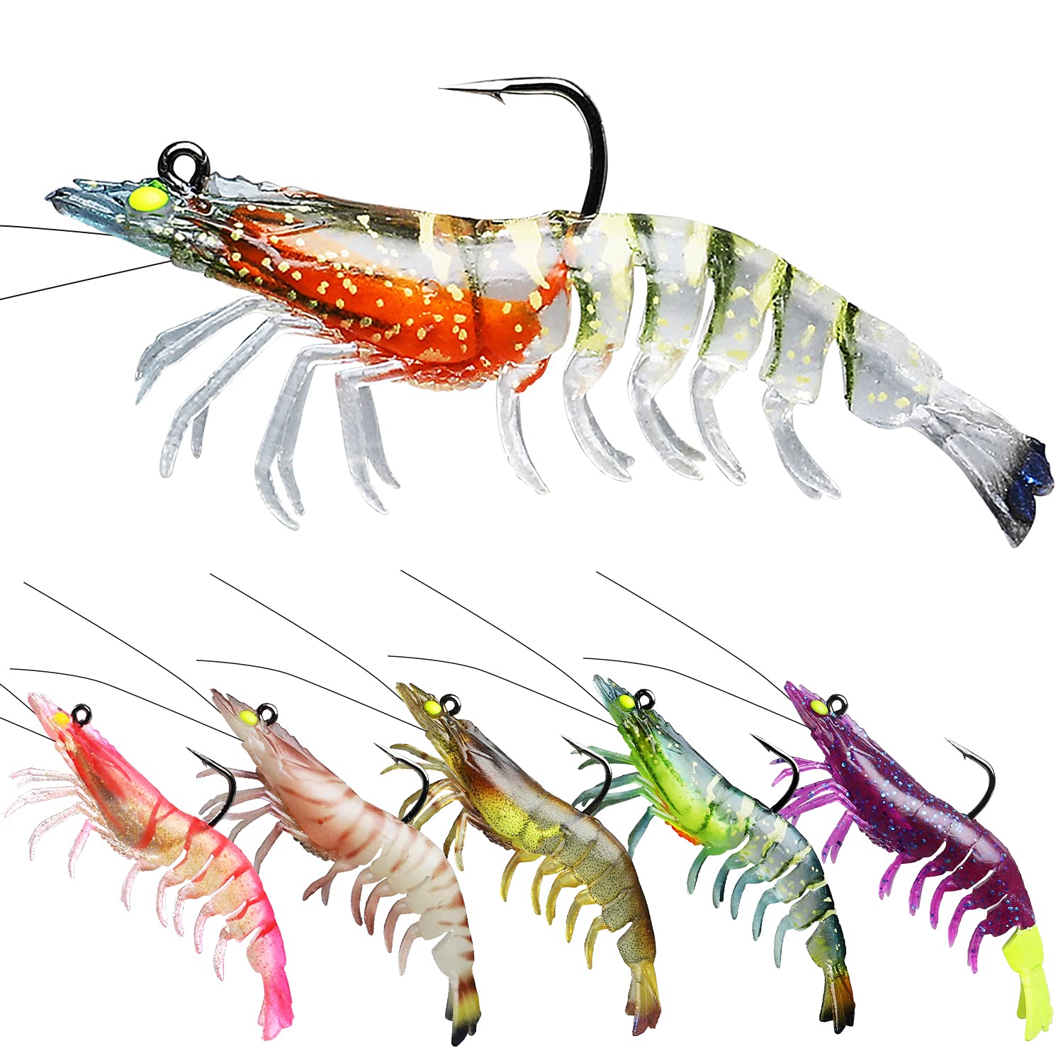 TRUSCEND Pre-Rigged Fishing Lures Premium Shrimp Lure with VMC Hook Best  Bottom Soft Swimbaits for