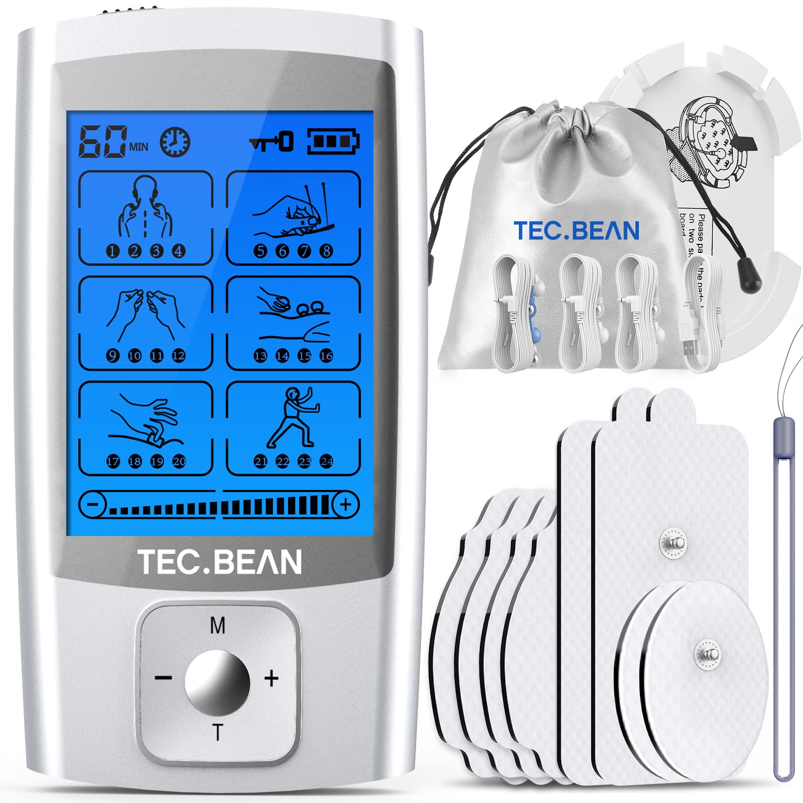 Tenker SM9126N TENS EMS Unit Muscle Stimulator with 8 Electrode Pads