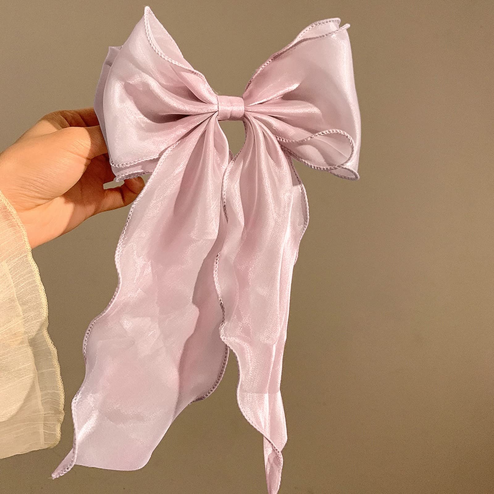 Pink Silk Hair Bow Clip for Women and Girls - Large Solid