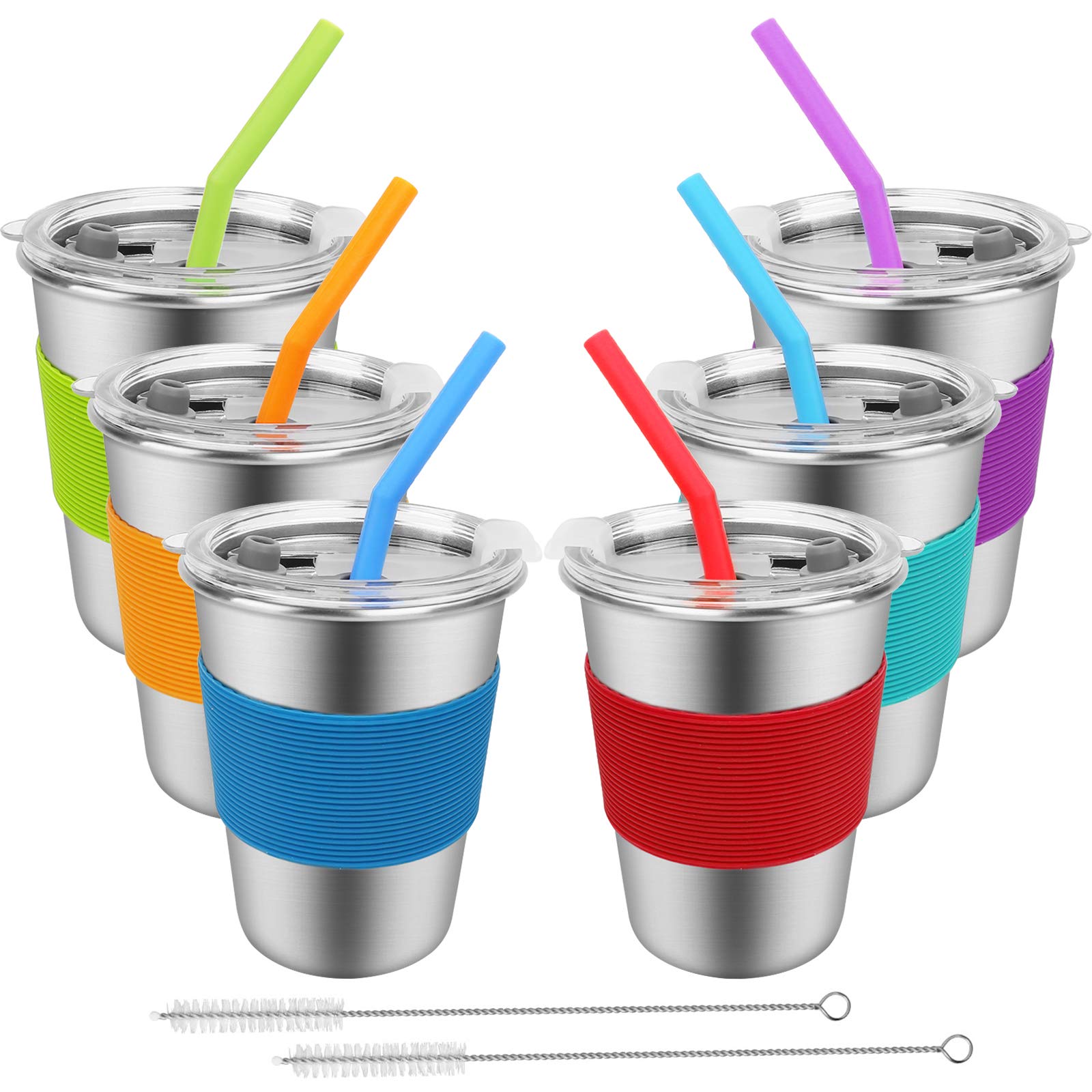 Spill Proof Cups for Kids 6 Pack 12oz Stainless Steel Kids Cups with Straws  and Lids Unbreakable Toddler Tumbler Baby Water Drinking Glasses BPA-Free  Reusable Metal Smoothie Sippy Mug for Child Adult