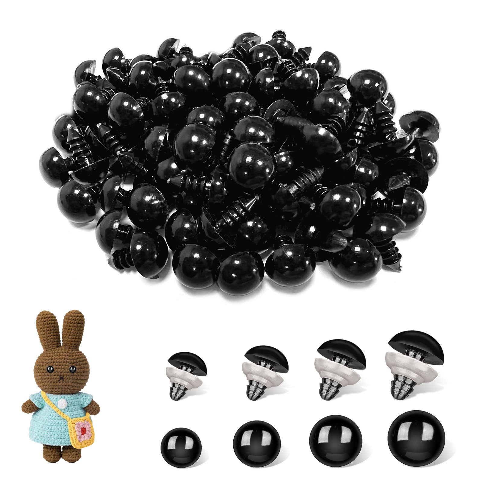 800 Pcs Safety Eyes Black Plastic Eyes with Washers for Stuffed