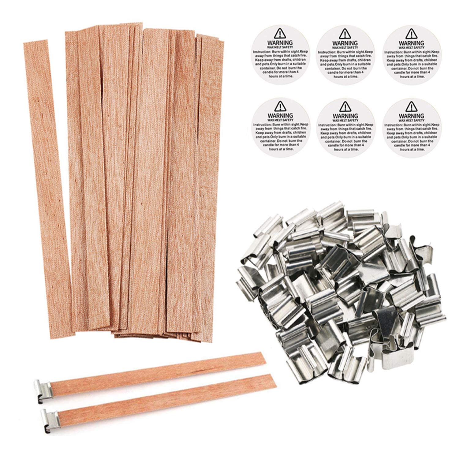 100 Pack Small Wood Candle Wicks for Making Candles, Natural Wooden Thick Candle  Wick Candle Labels with Iron Stand for DIY Candle Making Craft, 5.1 x  0.5inch