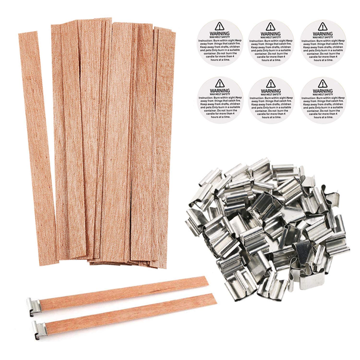 154Pcs Wood Candle Wicks, BENBO 5.1 X 0.5 Inch Smokeless Crackling Wooden Candle  Wicks Natural Candle Wicks with Iron Stand Candle Warning Labels for DIY  Candle Making Craft (50 Sets)