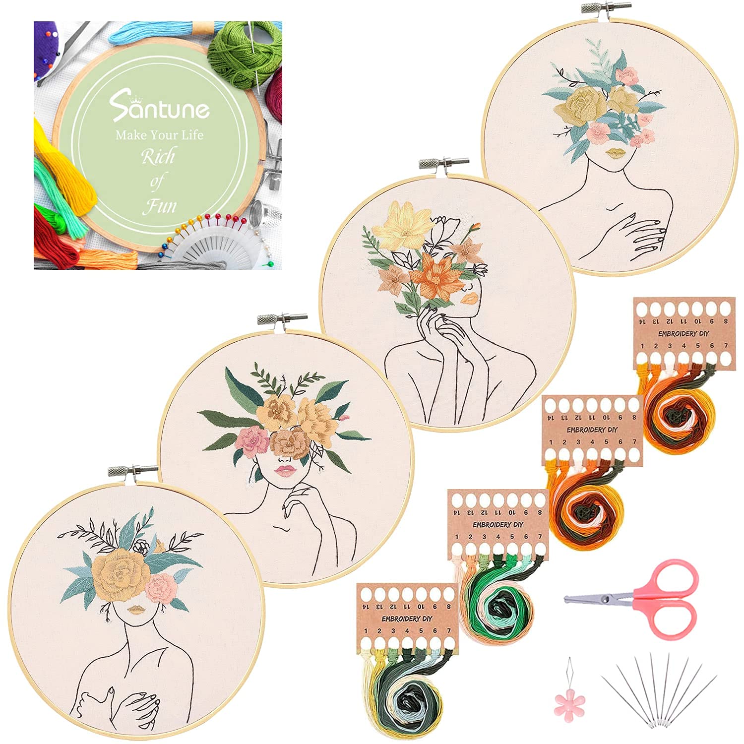  Santune 3 Pack Embroidery Kits for Adults Cross Stitch
