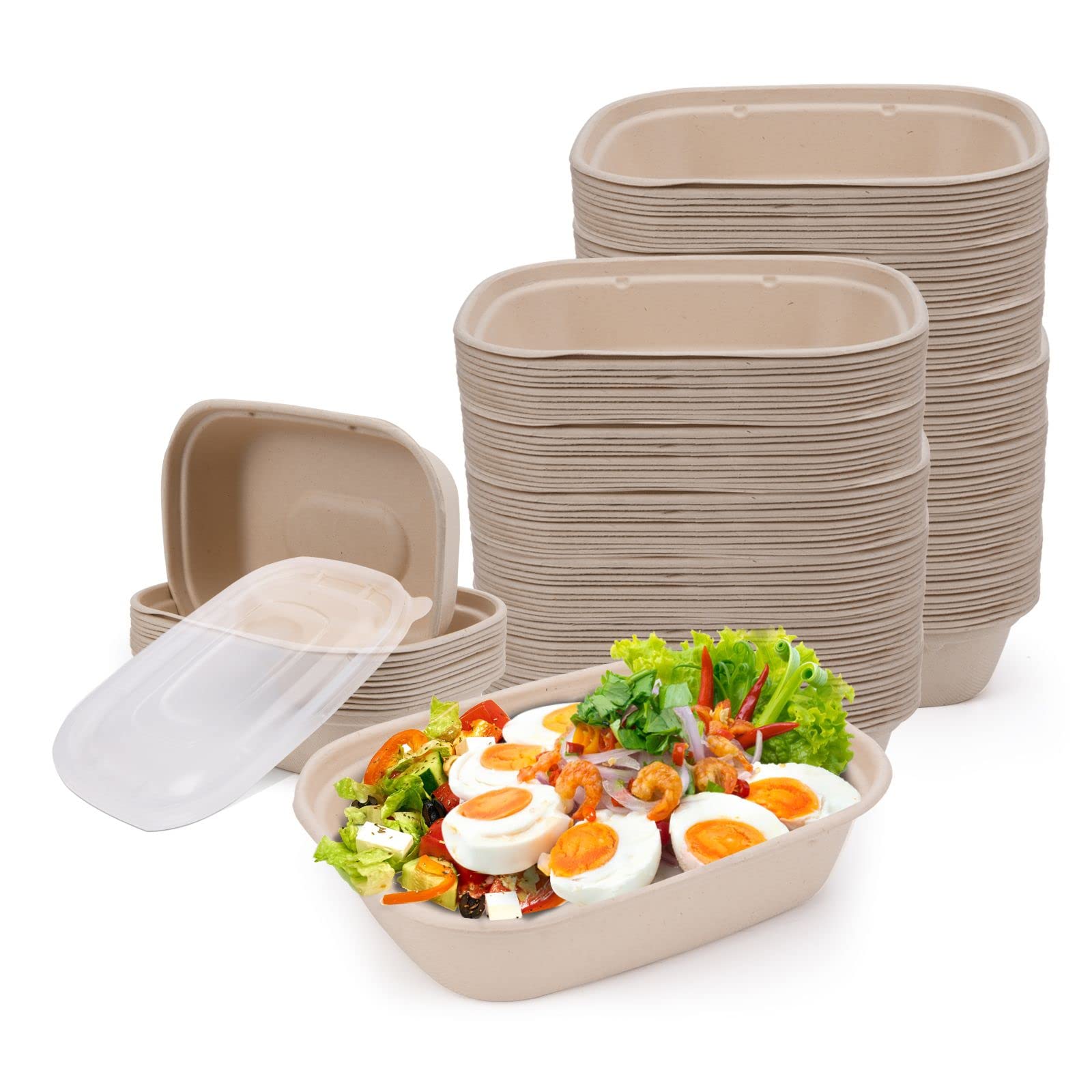 Kaderron 35 oz 50 Pack Compostable Large Paper Bowls with Lids, 100%  Biodegradable Disposable Bowls Bulk Leakproof and Microwave Safe for  Hot/Cold Use