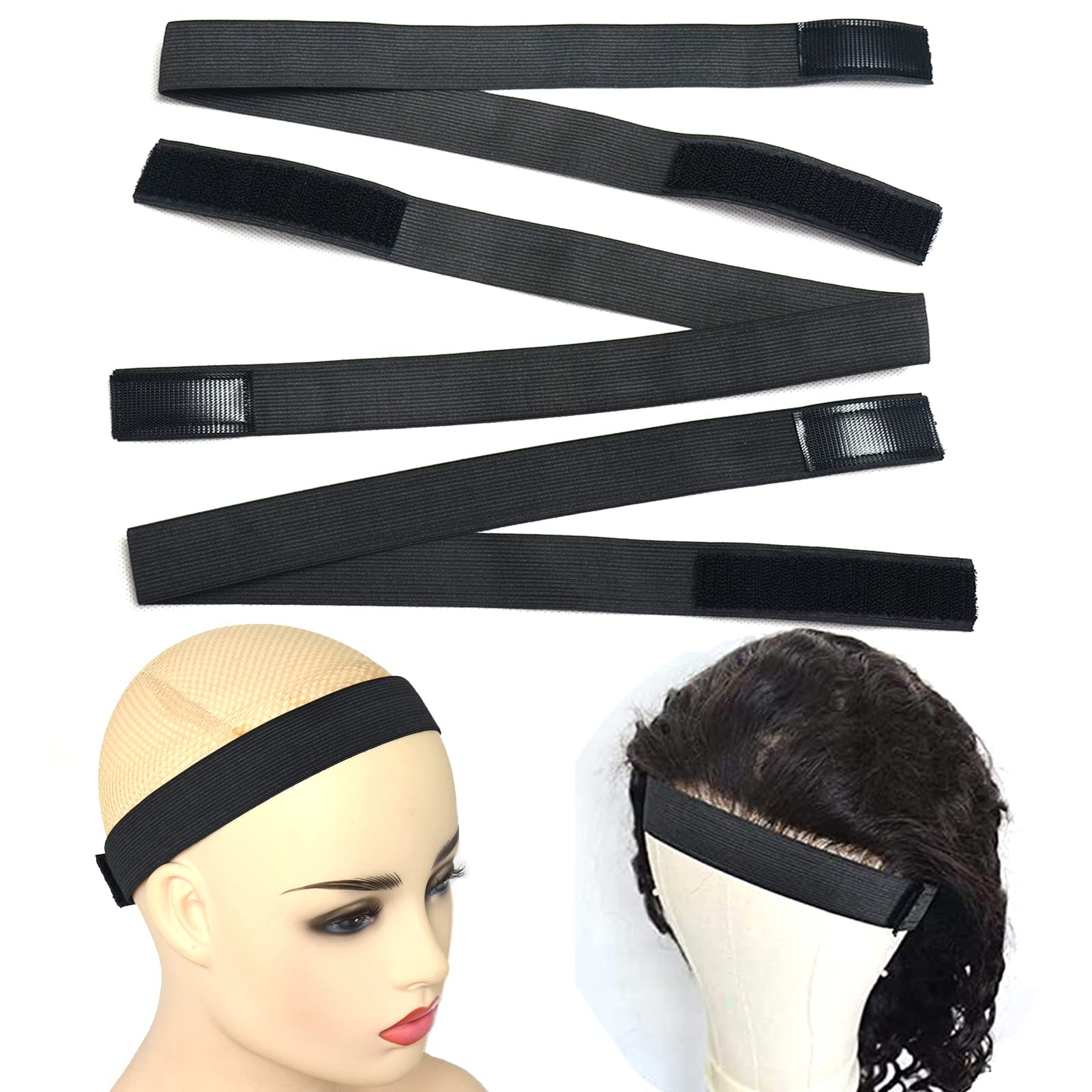 BLUPLE 3 PCS Adjustable Elastic Band for Wigs Edges Lace Melting Bands Edge  laying Bands Elastic Wig Bands with Velcr Thick Comfortable Durable (3 PCS  Black) 3 PCS Black
