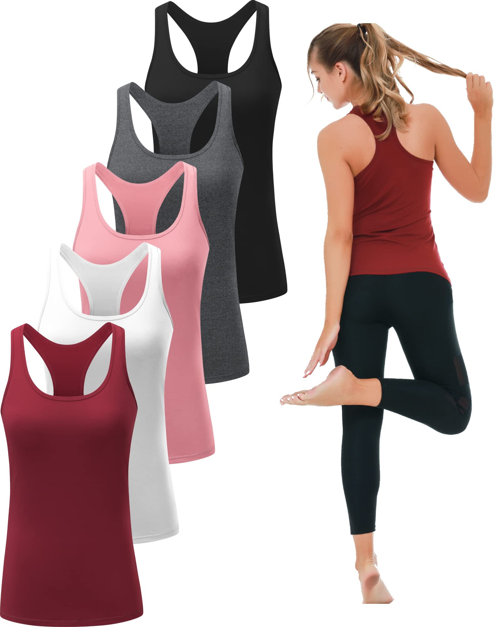 6 5 or 3 Pack Workout Tank Tops for Women Athletic Racerback