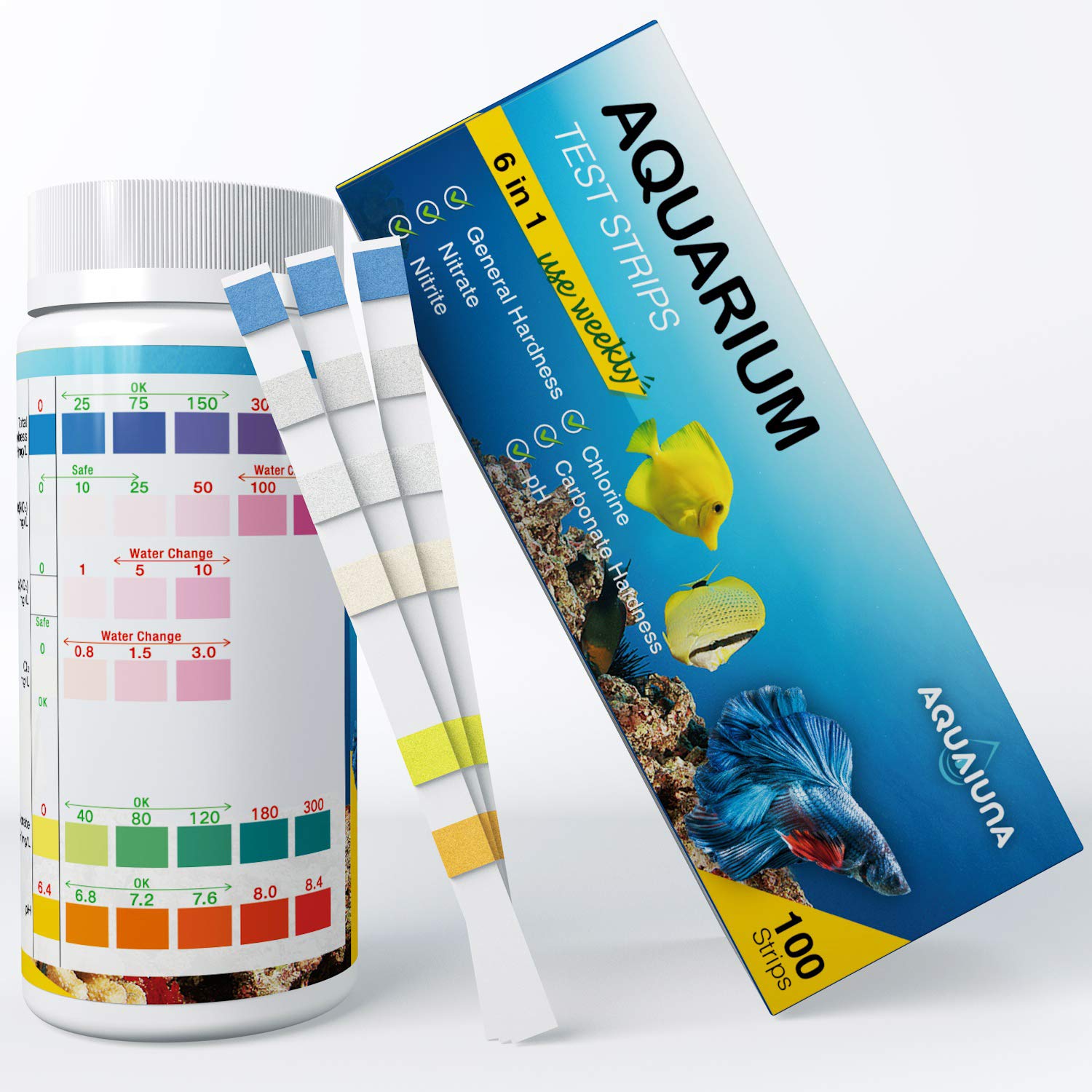 AQUALUNA Aquarium Test Strips 6 in 1 for Freshwater and Saltwater- Fish  Tank Test Kit Monitoring