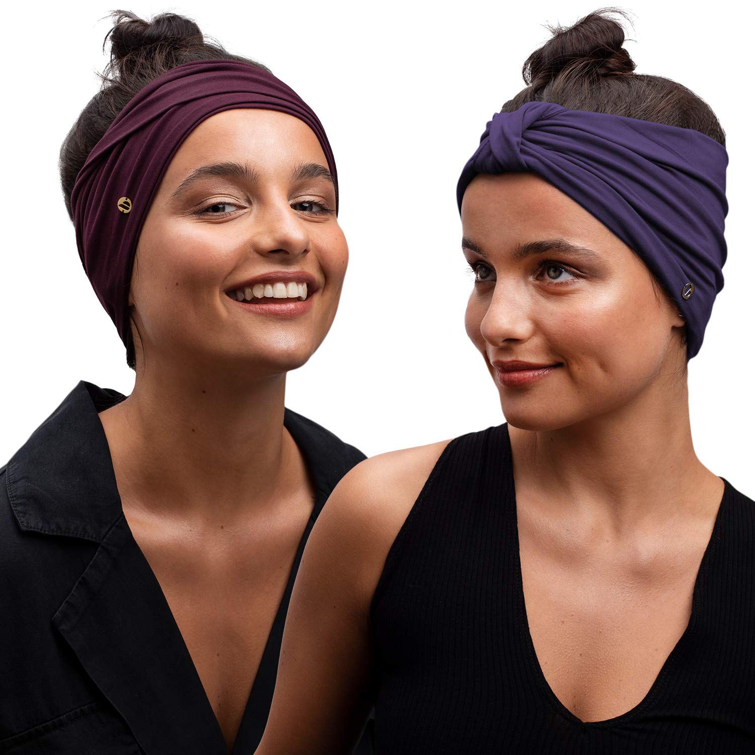 BLOM Original Boho 2-Pack Headbands for Women - Non Slip Knotted Headband -  Women Hair Band Made in Bali - 6 Wide Multistyle Elastic Head Wrap Perfect  for Running, Yoga, Travel, Workouts