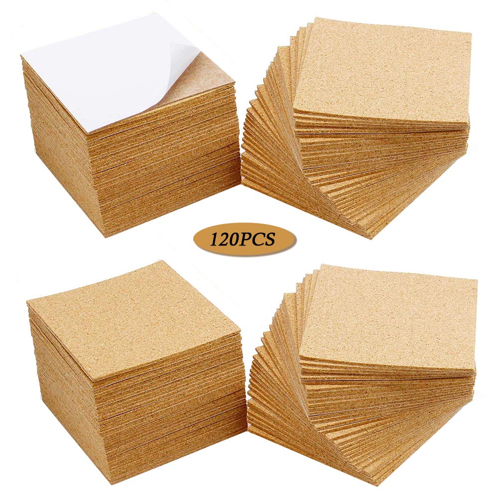 120Pcs Self Adhesive Cork Squares, MOTASOM 4 x 4 Inch Strong Cork