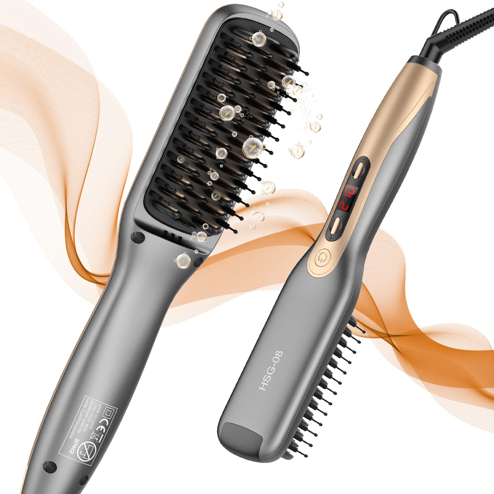 Hair Straightener Brush, Fast Heating Ceramic Hair Straightener Comb with 4  Temp Settings, Anti Scald, Auto