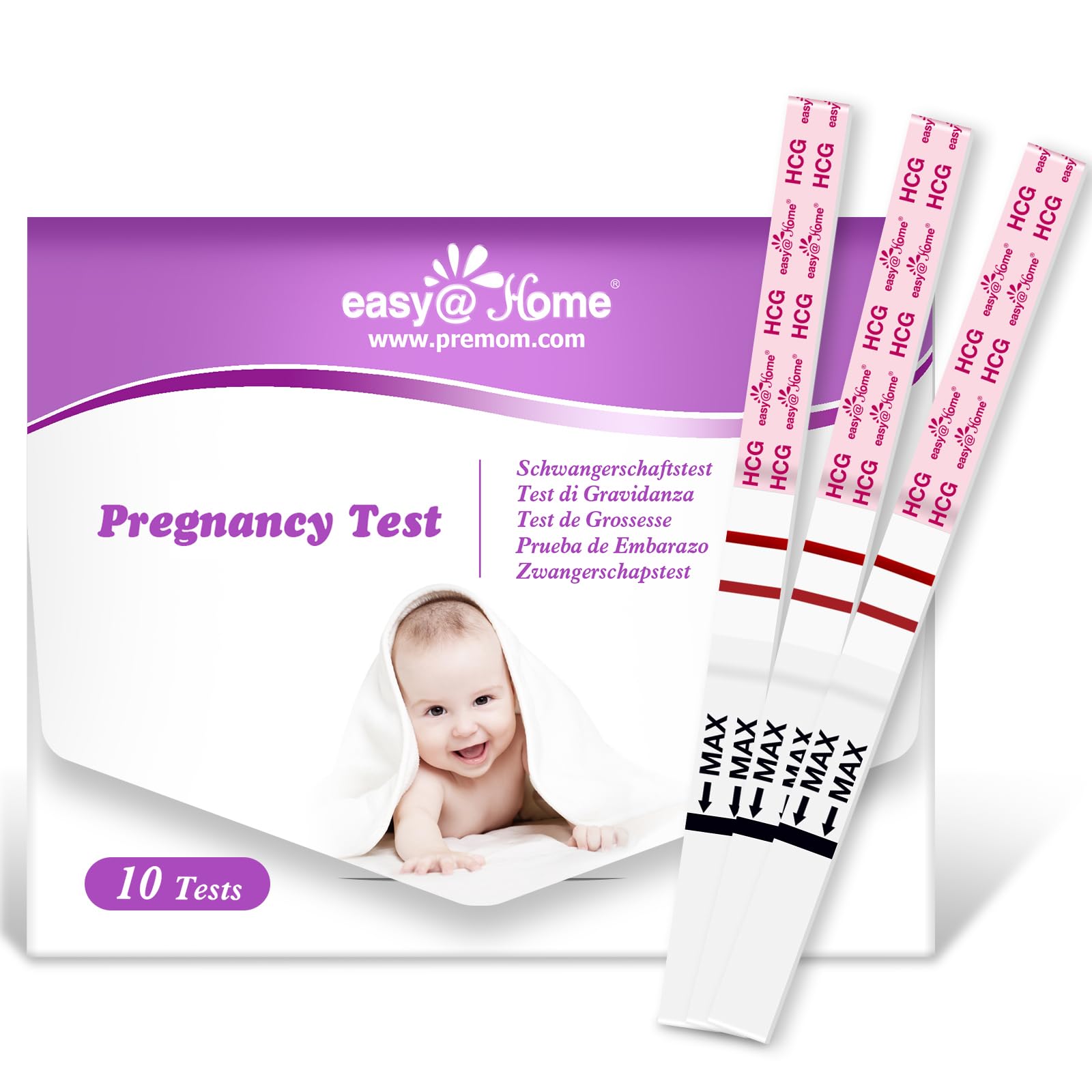 Pregnancy Detection Test Strips Kit: Easy Home 10 HCG Tests 10miu/ml  Powered by Accurate Fertility Tracker iOS and Android Premom App 10HCG