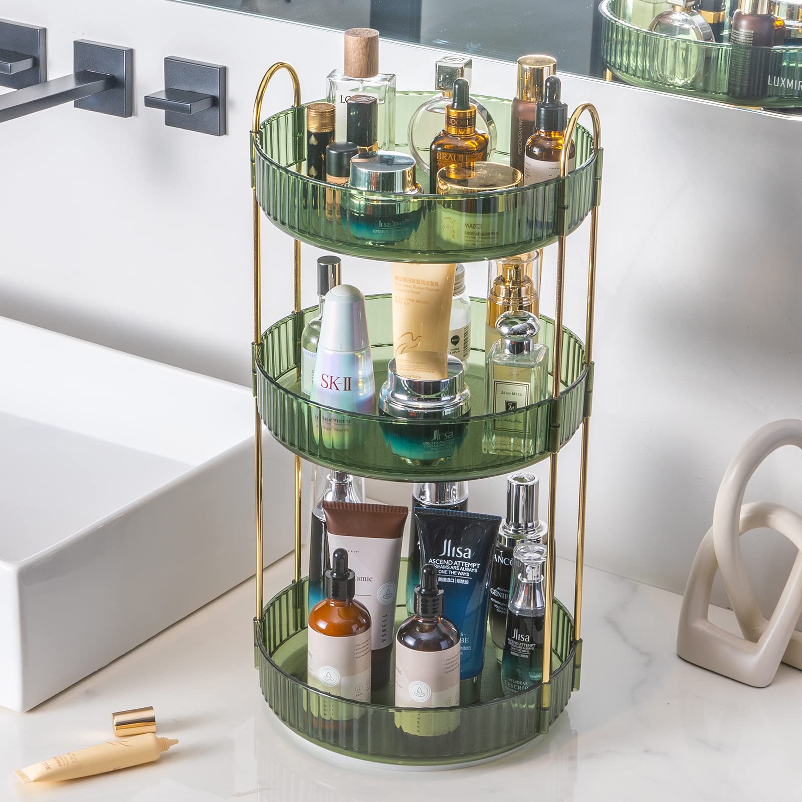 2-Tier Amber & Clear Acrylic Bathroom Storage Rack Makeup Cosmetic Organizer