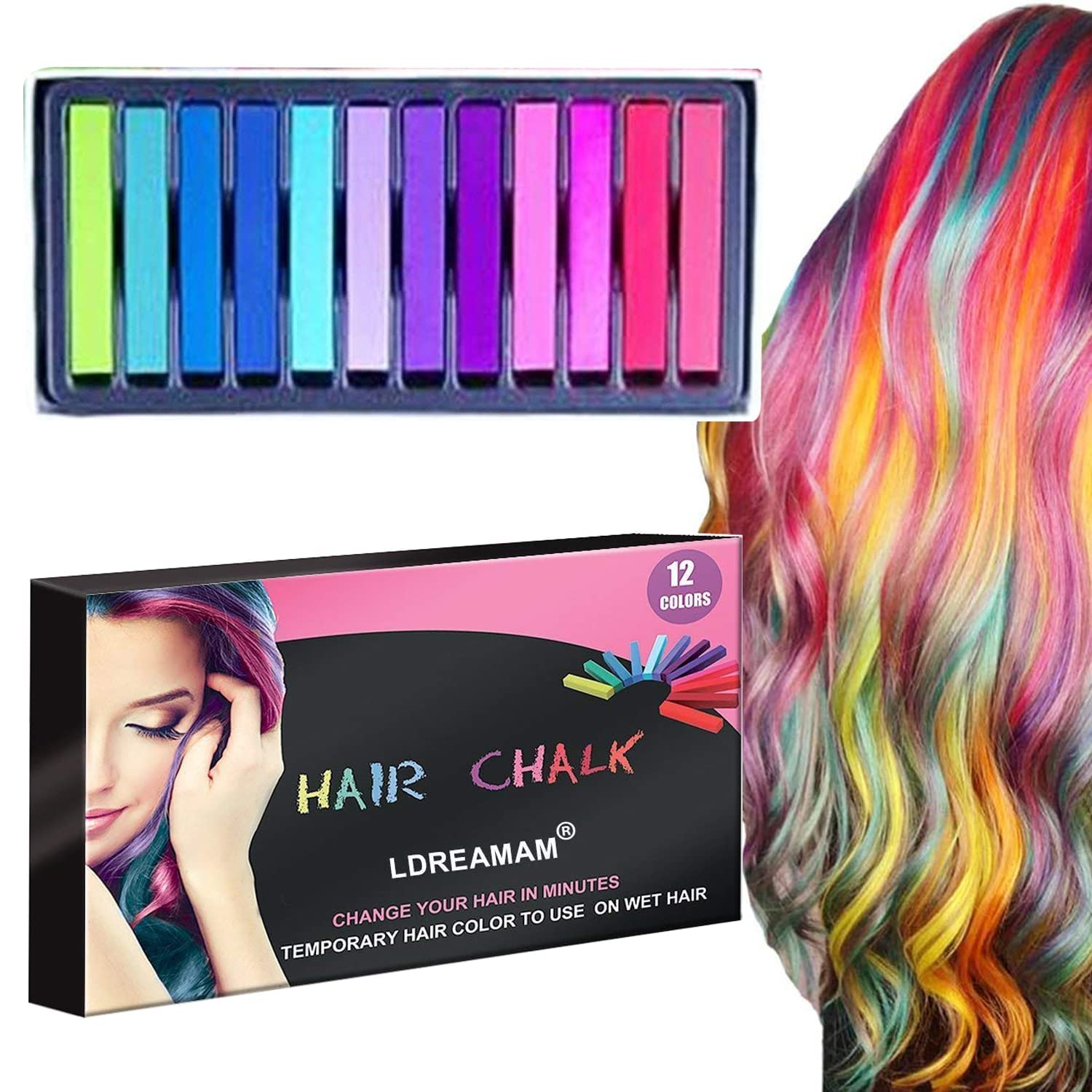 Hair Chalk,12 Color Hair Chalk Paint,Hair Chalk Set,Temporary Washable Hair  Color Dye for Kids,Non-Stick & Vibrant,New Year Birthday Party Cosplay DIY  Children's Day,Halloween,Christmas 8 colors