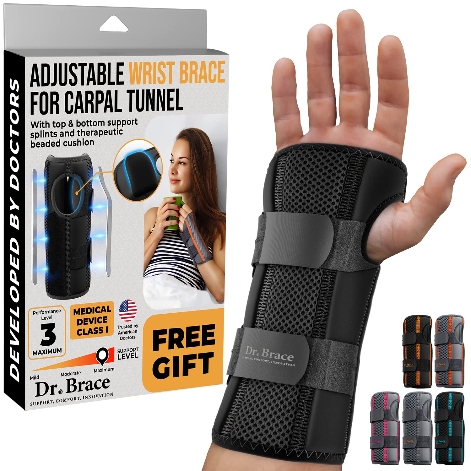 Doctor Developed Carpal Tunnel Wrist Brace for Night Support, Wrist Brace  for Carpal Tunnel with Wrist Splint, Sleep Brace for Sprained Wrist, F.D.A  Medical Device & Handbook (Right Hand) 