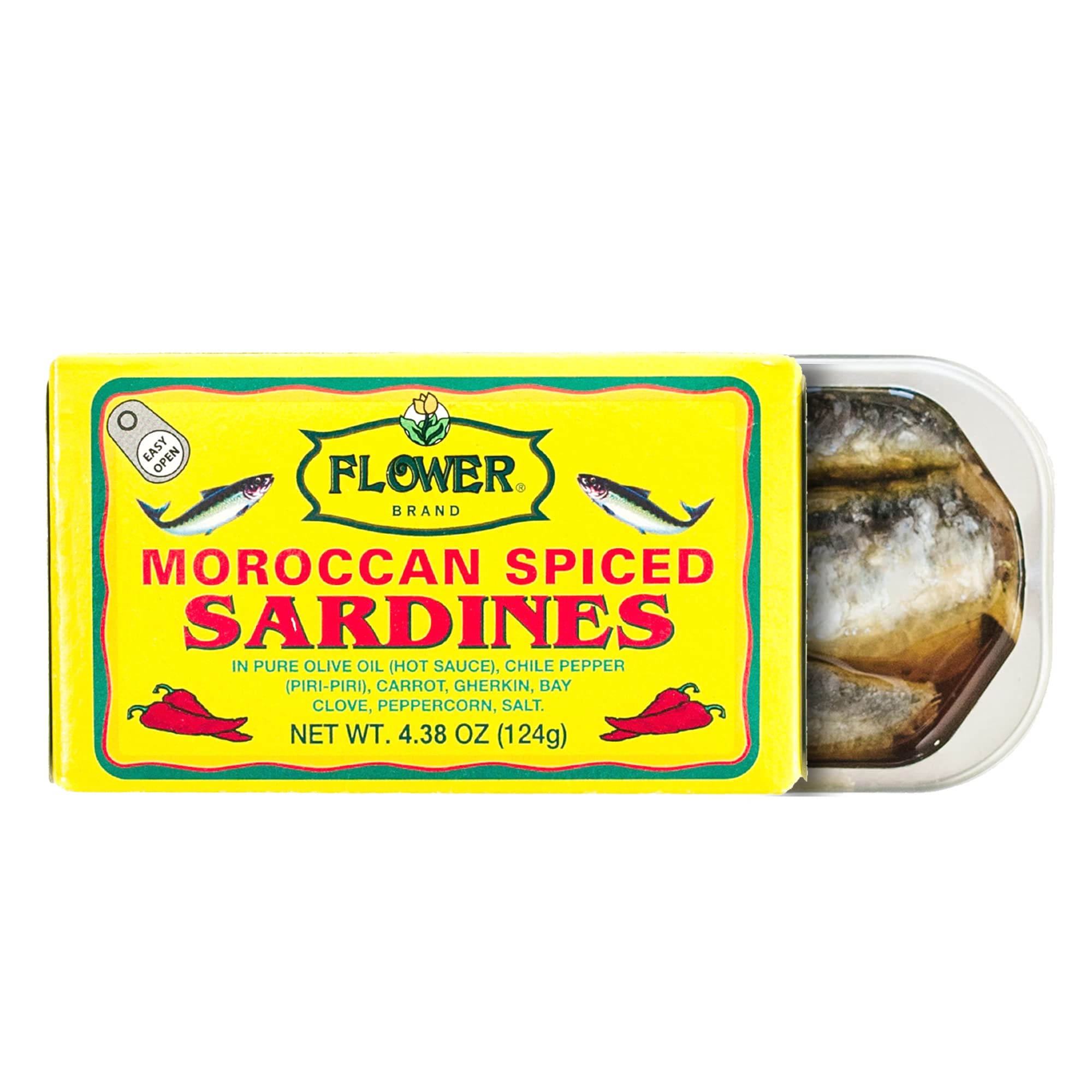 Flower Brand Spiced Sardines in Olive Oil 4.38 oz Wild Sardines from