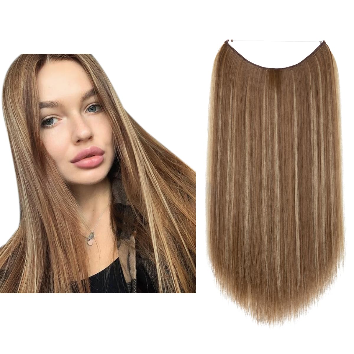MY-LADY Invisible Clip in Mini Hair Extensions for Short Hair Wiglets  Hairpieces for Thinning Hair 8 Inch Golden Brown mix Bleach Blonde Short