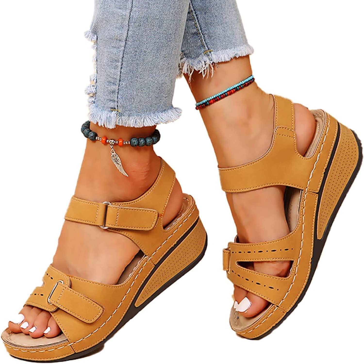 thumbnail image 2 of Women's Summer Mesh Beach Slip-on Sports Hollow Casual Open Toe Flat Soft Lower Breathable Shoes Sandals Shoes Women's White Sole, Pink, 6 UK 2 of 13