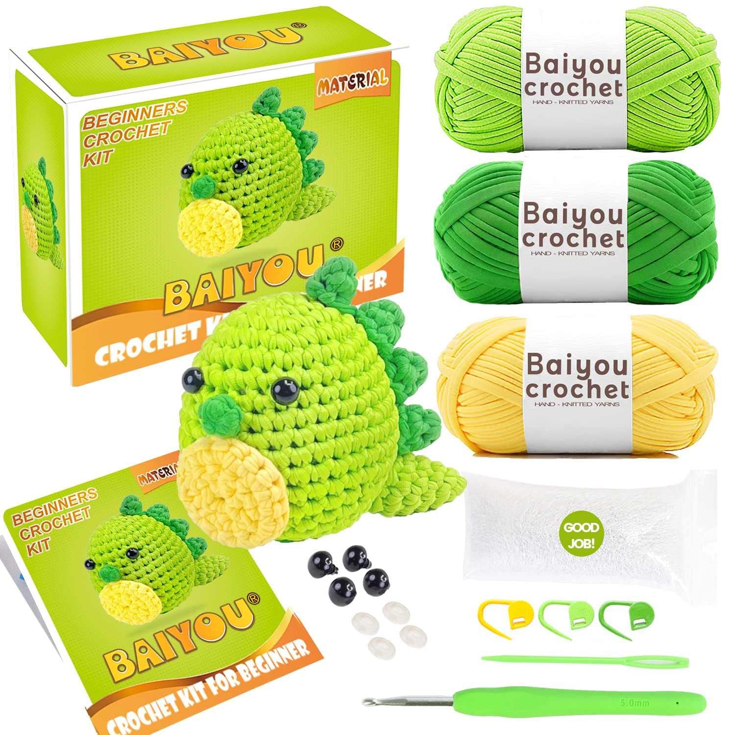 Cute Dinosaur Crochet Kit for Beginners, Beginner Crochet Starter