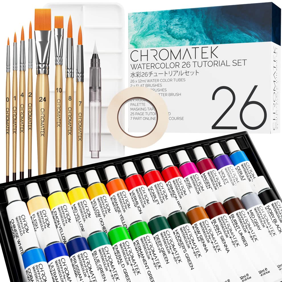 Watercolor Paint Set, 62 Piece Kit, With Video Tutorial Course, Adults  Kids Beginner & Professional Artists, Paper 8 Brushes Palette Aquapen  Masking Tape