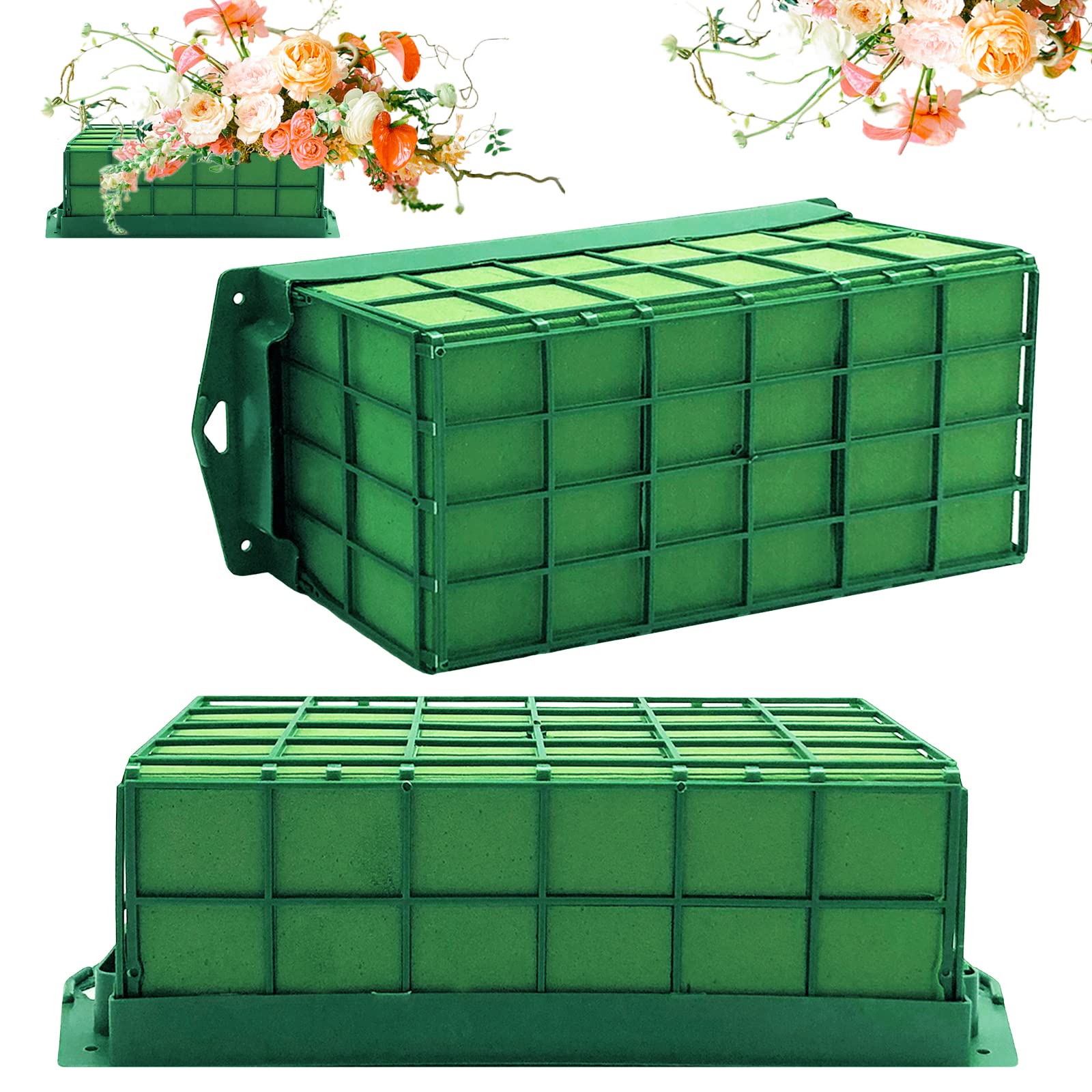 Floral Foam Cage Large Complete with Floral Wire - 12.5 x 7 x 3.5 inches -  Green Flower Holder for Weddings, Christmas, Parties, Bouquet or Table (1)