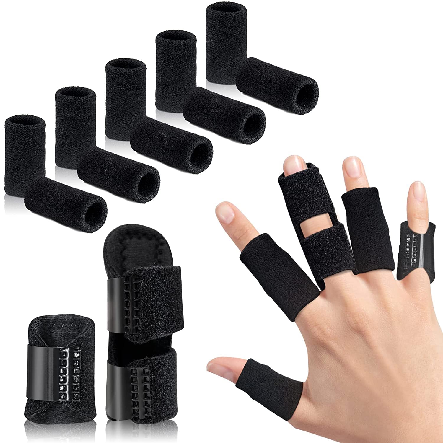 Finger Splint, Set of 2 Trigger Finger Brace with 10 Nylon Sleeves for
