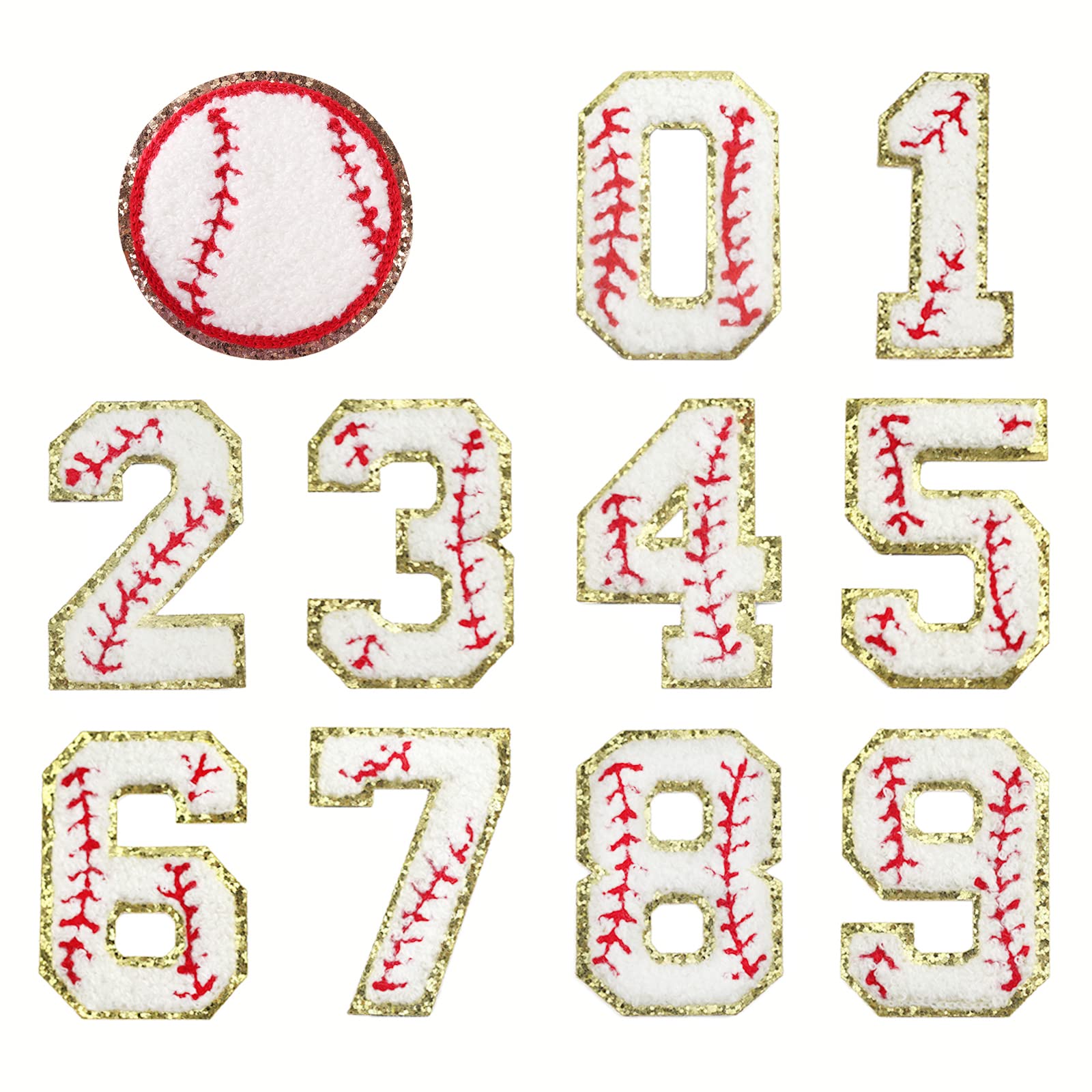 Number Iron on Patches, 11 PCS Sew on Chenille Patches, Embroidered Gold  Baseball Style Patch, Decorative 0-9 Numbers Badge Decorate Repair Patches  or Clothing Hat Shirt Bag Jeans