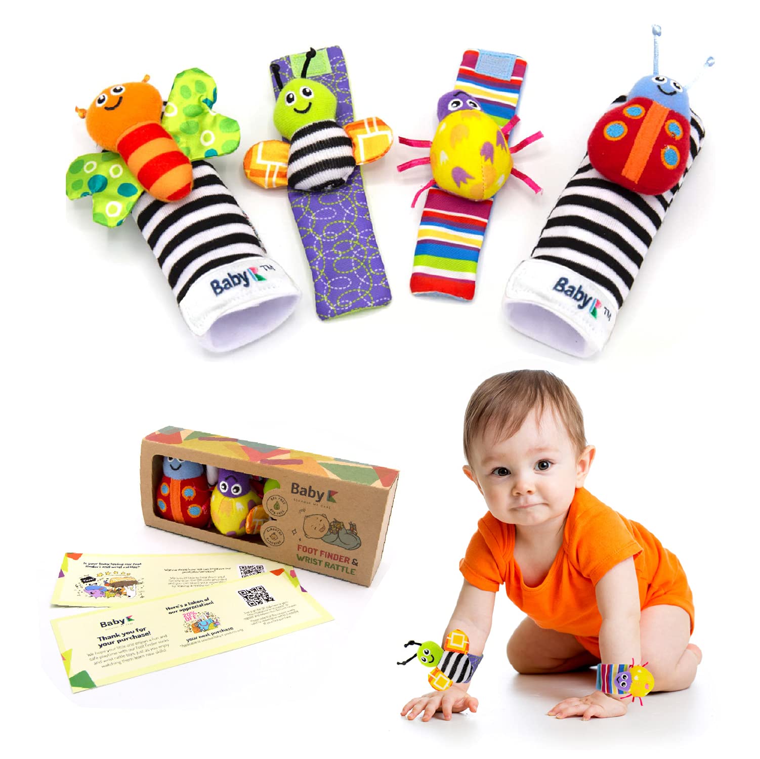 BABY K Foot Finder Socks & Wrist Rattles (Set C) - Newborn Toys for Baby  Boy or Girl - Brain Development Infant Toys - Hand and Foot Rattles  Suitable for 0-3, 3-6, 6-12 Months Babies Butterfly Bugs