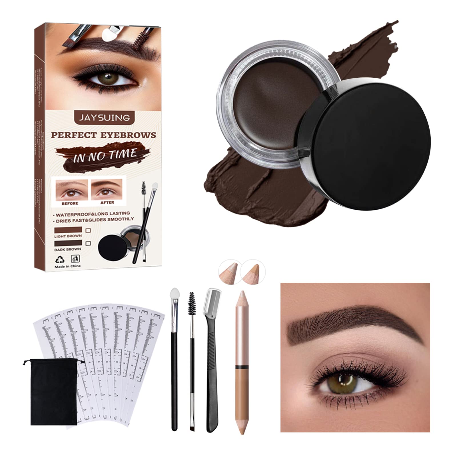 Jaysuing Brow Pomade Dark Brown Eyebrow Pomade with Eyebrow Brush Long  Lasting Waterproof Non-Off Color