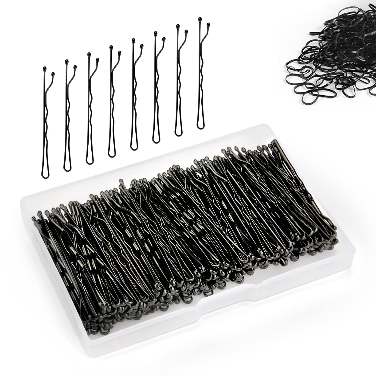 200 Count Bobby Pins, Premium Black Hair Pins With Box For Kids Women Lady  Girls,Invisible Wave Hair Clips Bulk Hair Accessories For All Hair  Types,Attach 50 Pcs Rubber Hair Bands
