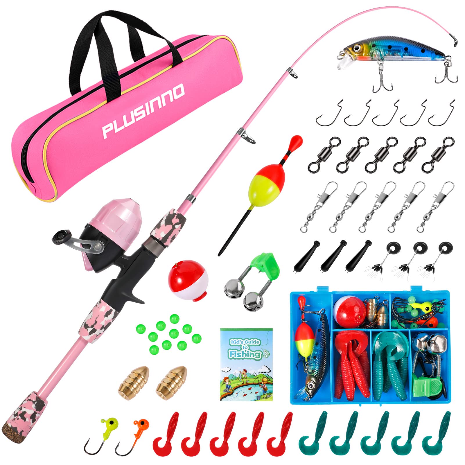 Kids Push Button Spincast Fishing Pole Starter Kit Pink Rod and Reel 4 Ft