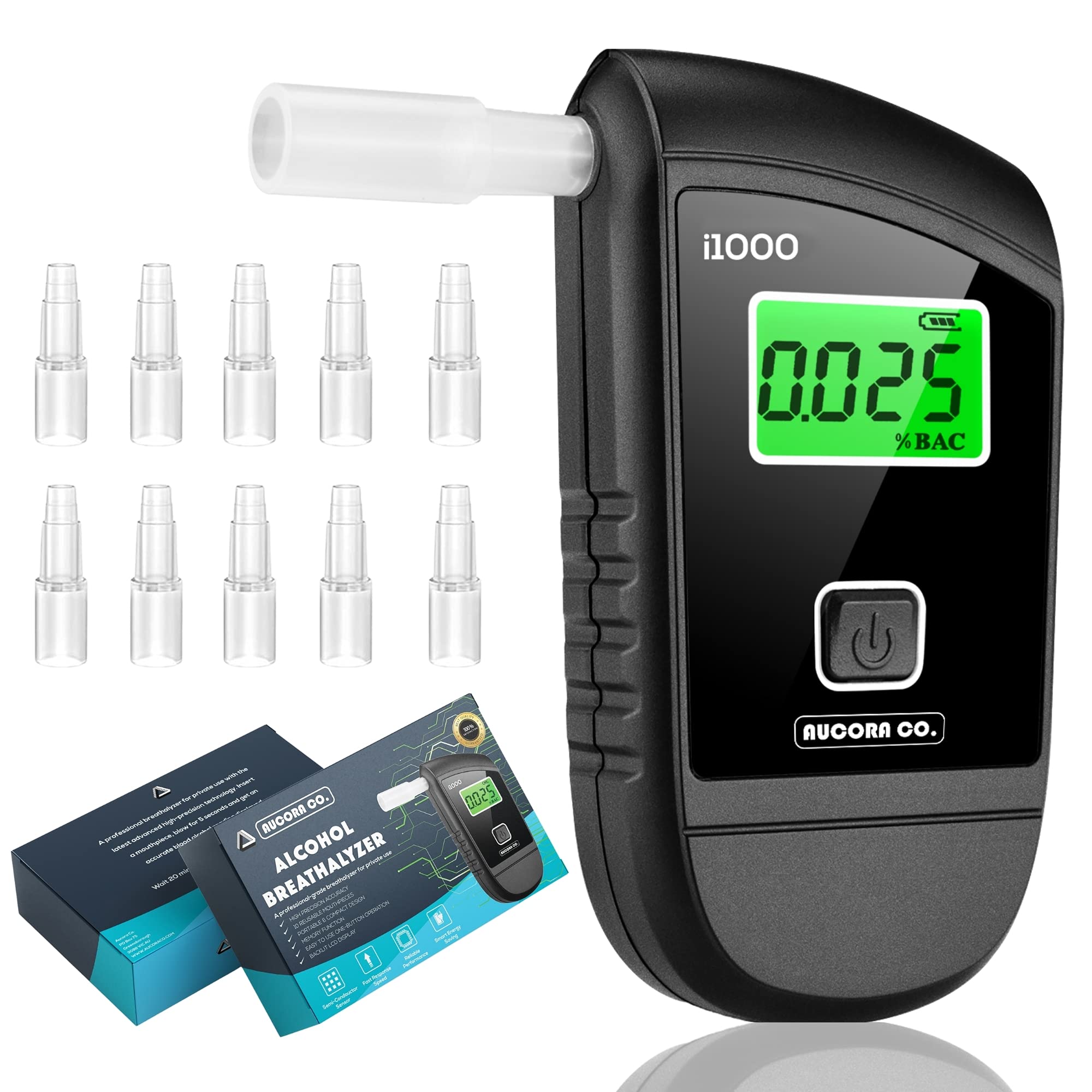 Breathalyzer, FDA Cleared Portable Alcohol Tester with Digital LCD Screen &  10x Mouthpieces, Fast Accurate Blood