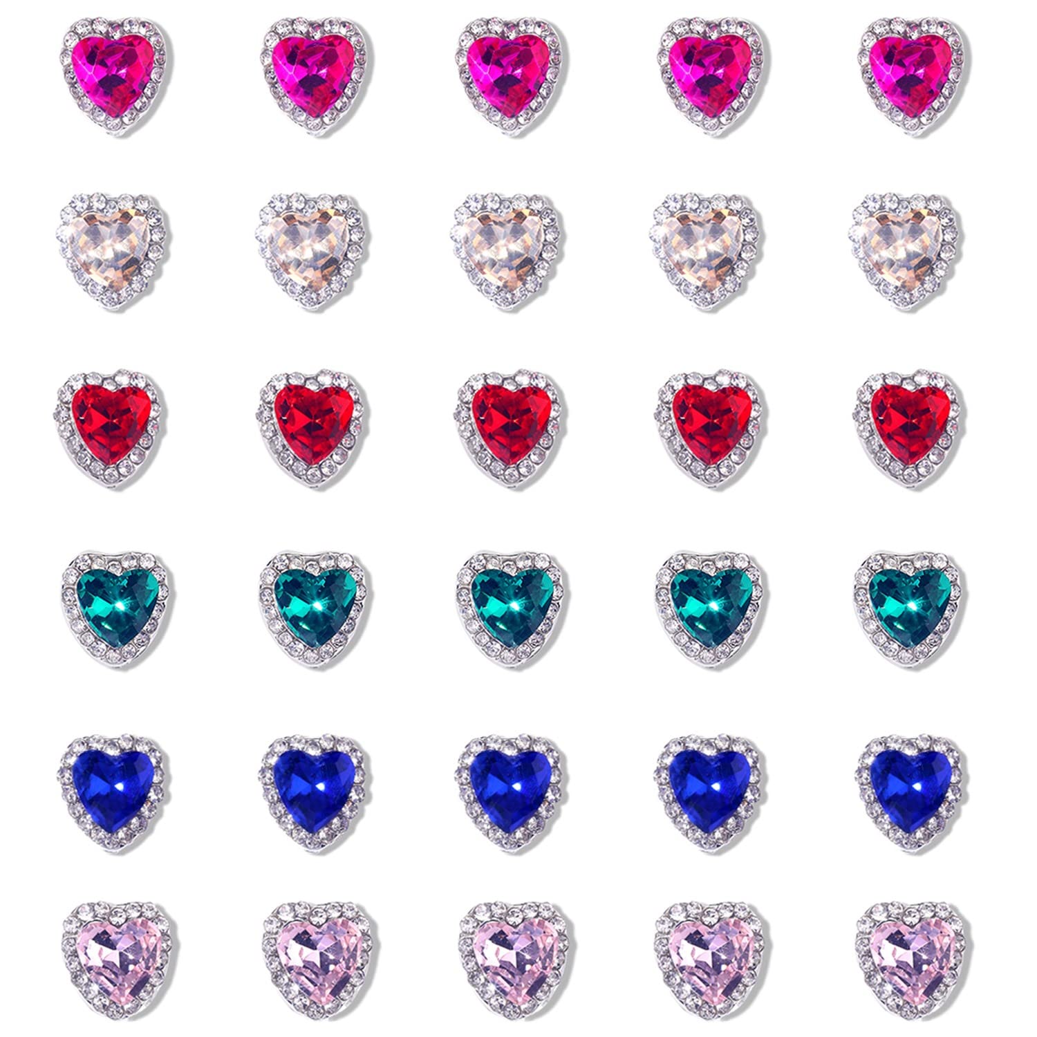 qiipii 30 Pcs Heart Nail Charms for Nails Valentine's Day 3D Heart Nail  Rhinestones Nail Gems 6 Color Love Crystal Diamond Alloy Nail Art Jewelry  Supplies for Acrylic Nails Wedding Crafts Manicure