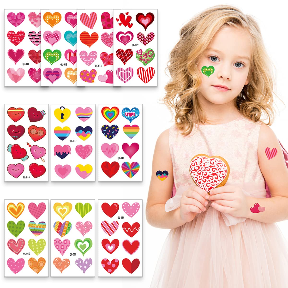 80 Pieces Heart Tattoo Assorted Heart Tattoos Valentines Day Red