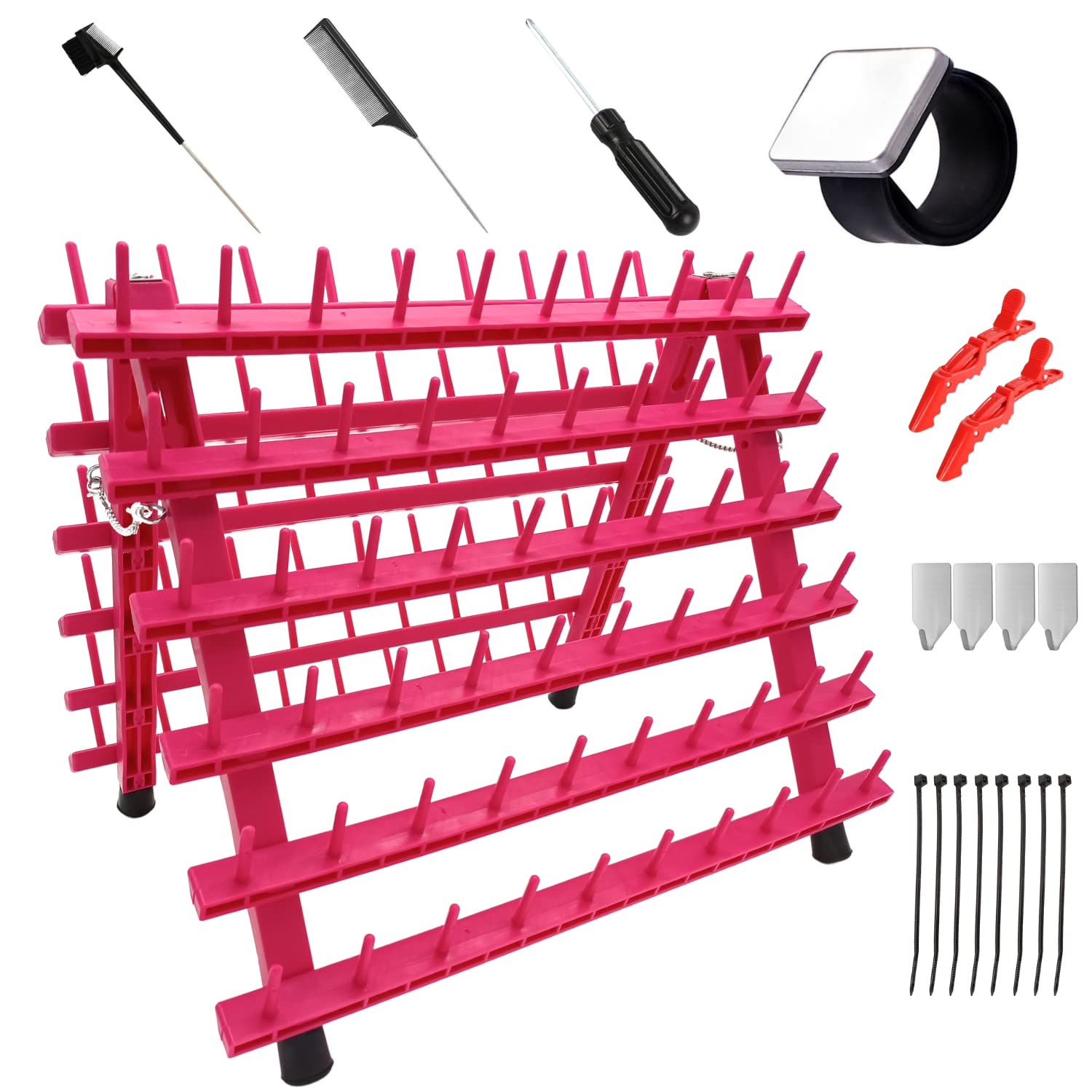 Braiding Hair Rack - Hair Extension Holder with 120 Pegs Multifunction  Braiding Hair Holder Time Saving Extension Holder (120 Pegs rose red) 120  Spool rose red