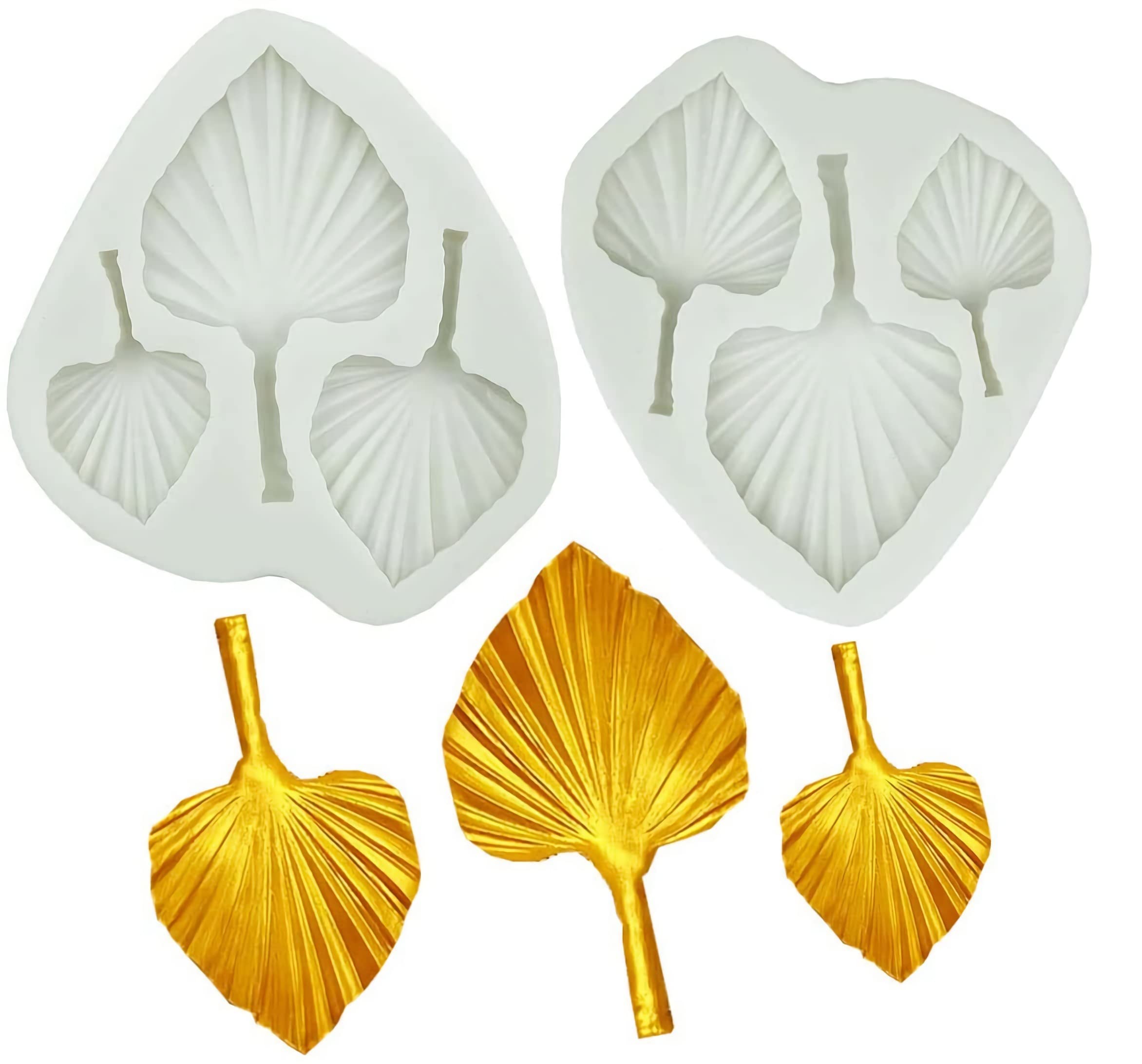 HKACSTHI 5 Pieces Fan Leaf Mold Palm Leaves Mold Pearl Sphere Mold Boho Mold Candy Molds Silicone Fondant Mold Clay Mold for Crafts