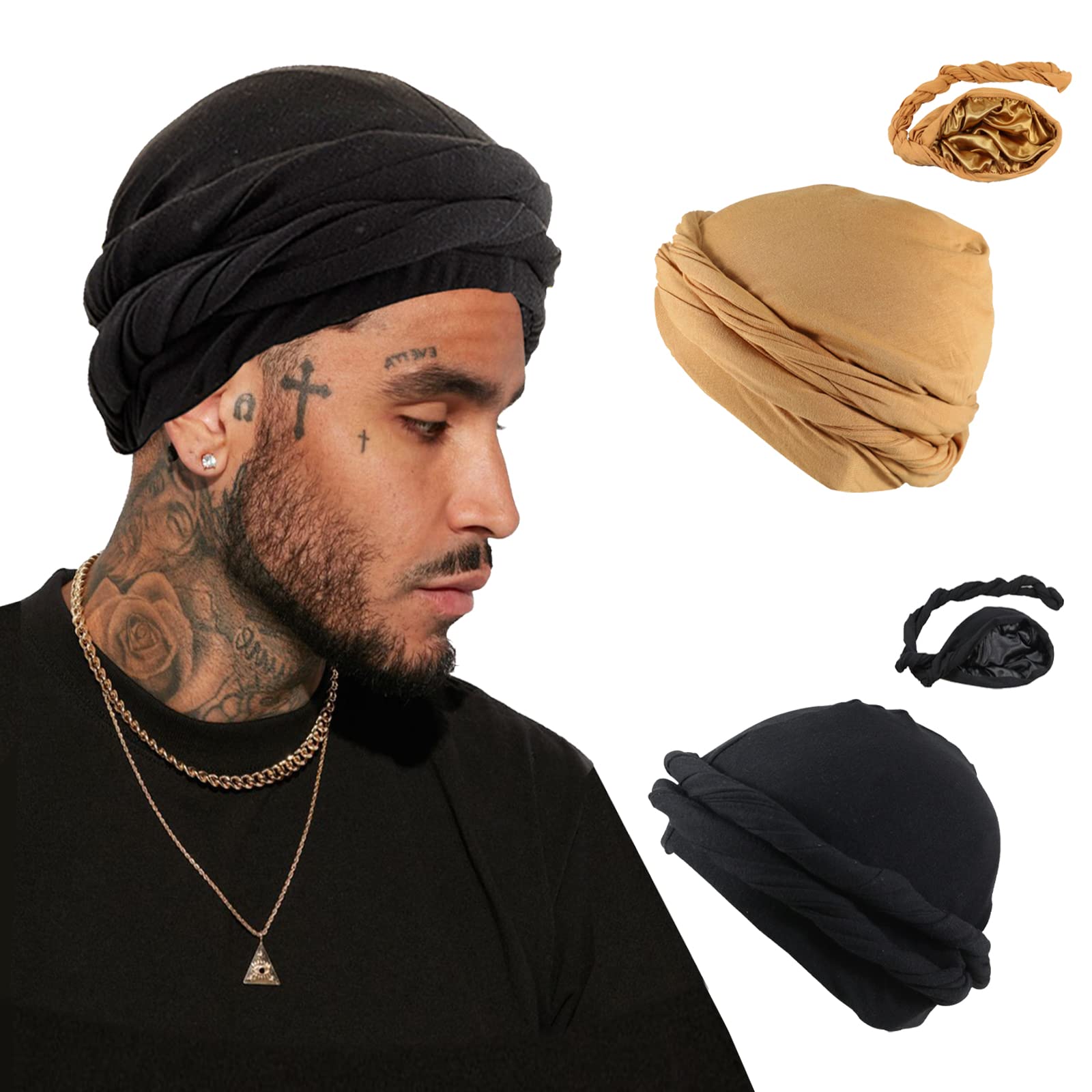 Yohou 2PCS Turban for Men Halo Turban Satin Lined Turban for Men Head Wraps  for Men Women Men's Turban for Sleeping Nature Hair : :  Clothing, Shoes & Accessories