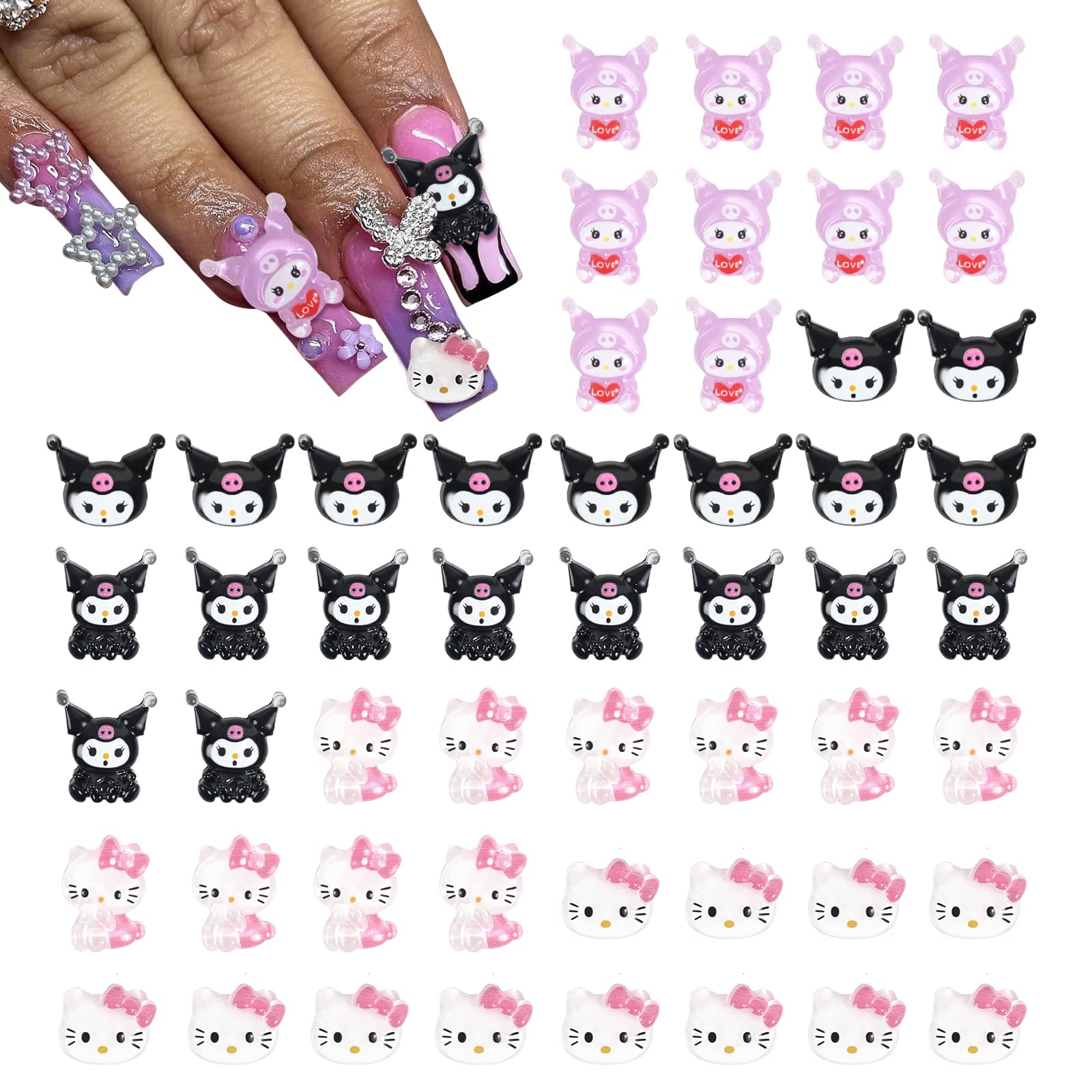 121 PCS Hello Kitty Nail Charms Nail Art Stickers Y2K Kawaii Nail