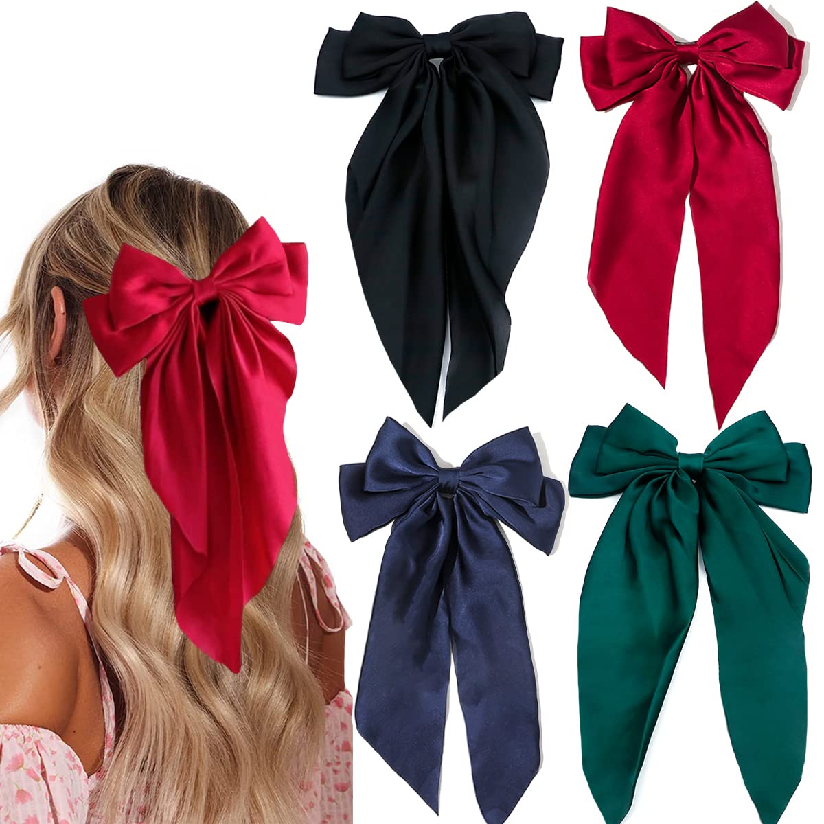 Stylish Bow with Big Ribbon Hair Clip for Women & girls color BLUE