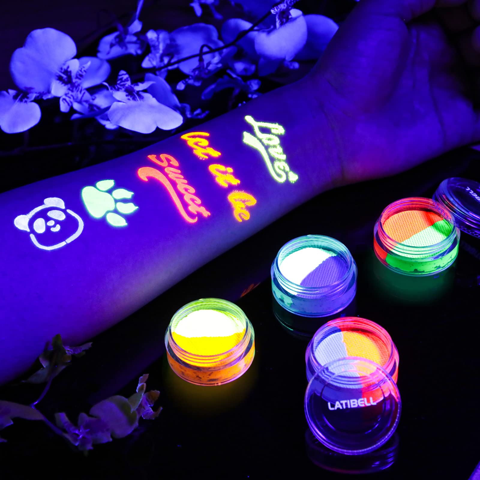 UV Reacting Neon Fluorescent Face and Body Paint - 7 Color Set