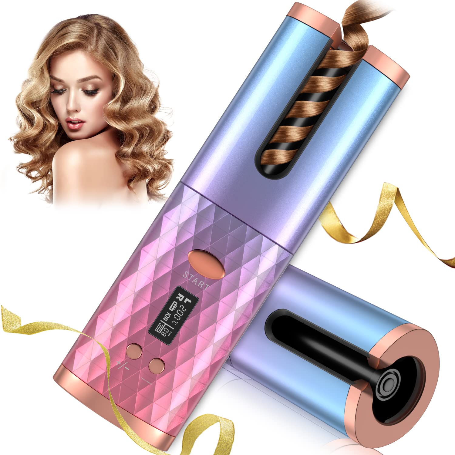 Automatic Curling Iron, Cordless Hair Curler with 6 Temps & 11 Timers,  Portable Rechargeable Ceramic Barrel
