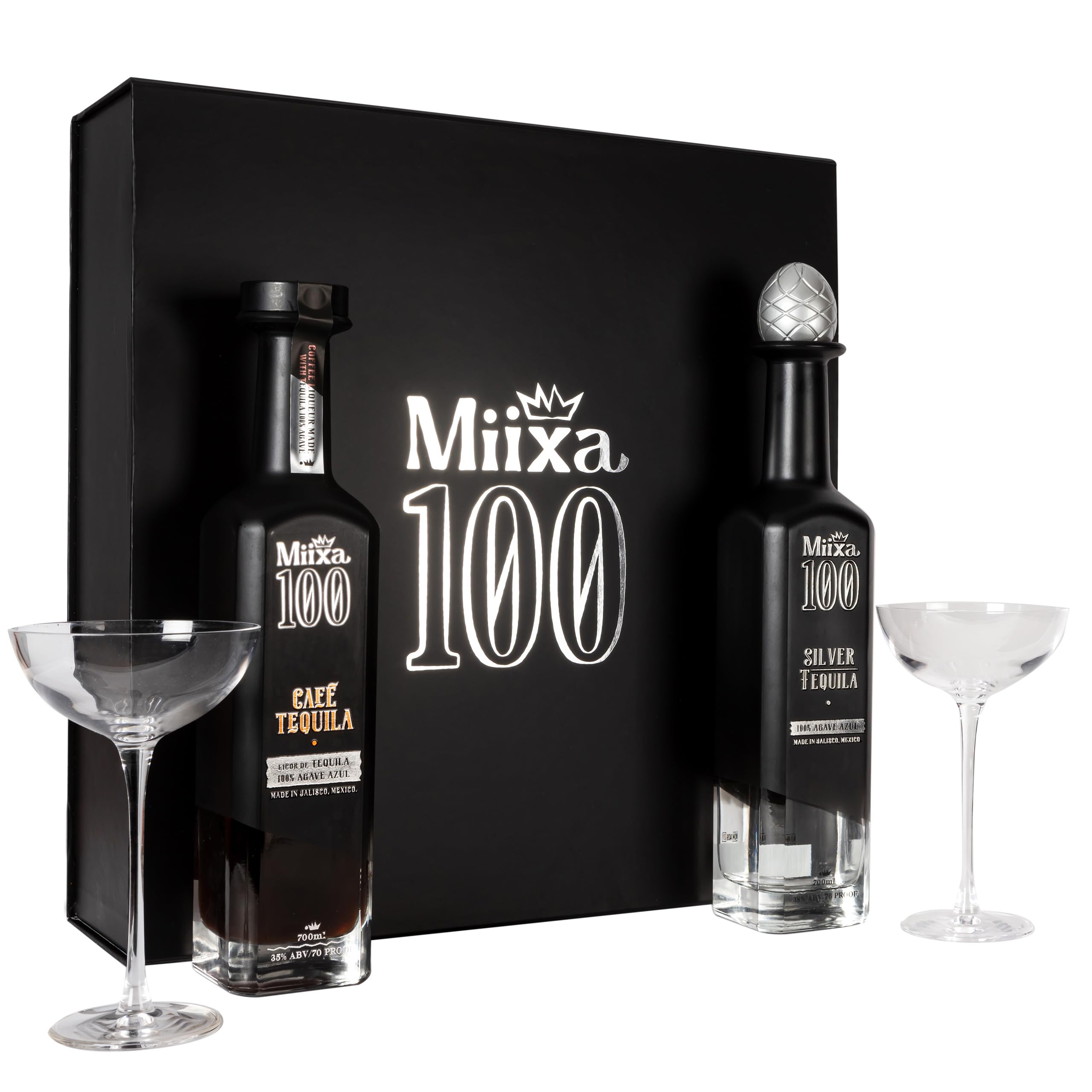 Miixa 100 Silver and Coffee Tequila Gift Set Box Alcohol Bottles Gift