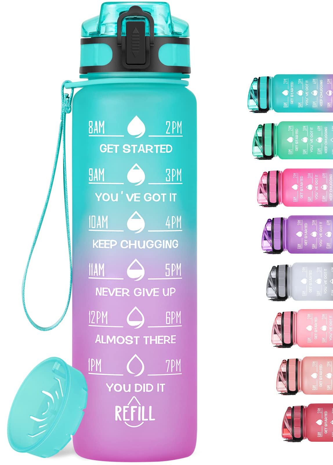 MEITAGIE 32oz Motivational Water Bottle with Time Marker & Fruit Strainer,  Leak-proof BPA Free Non