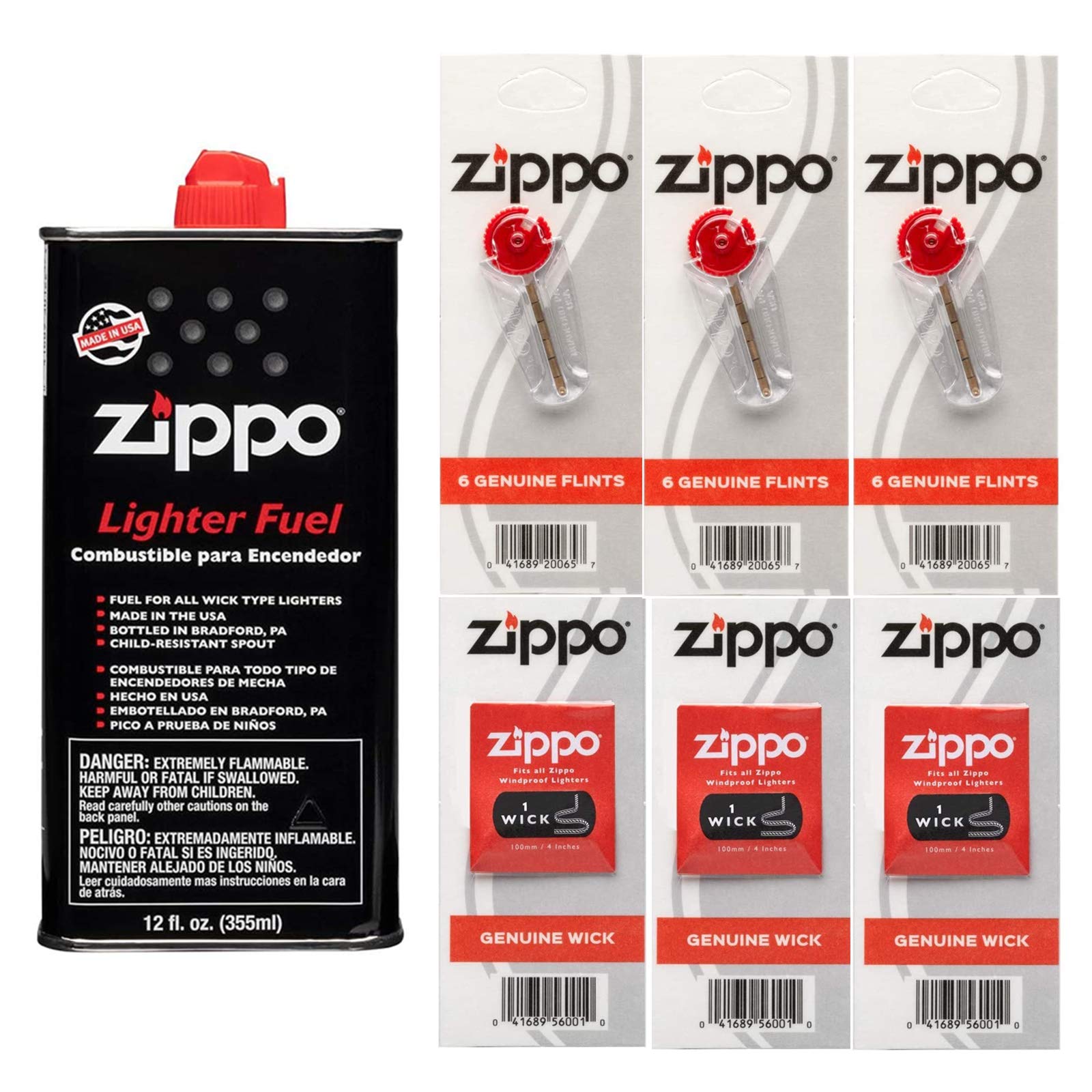 Zippo Gift Set - 12 Fl.oz Fluid Fuel and 3 Wick Card 3 Flint Card (18