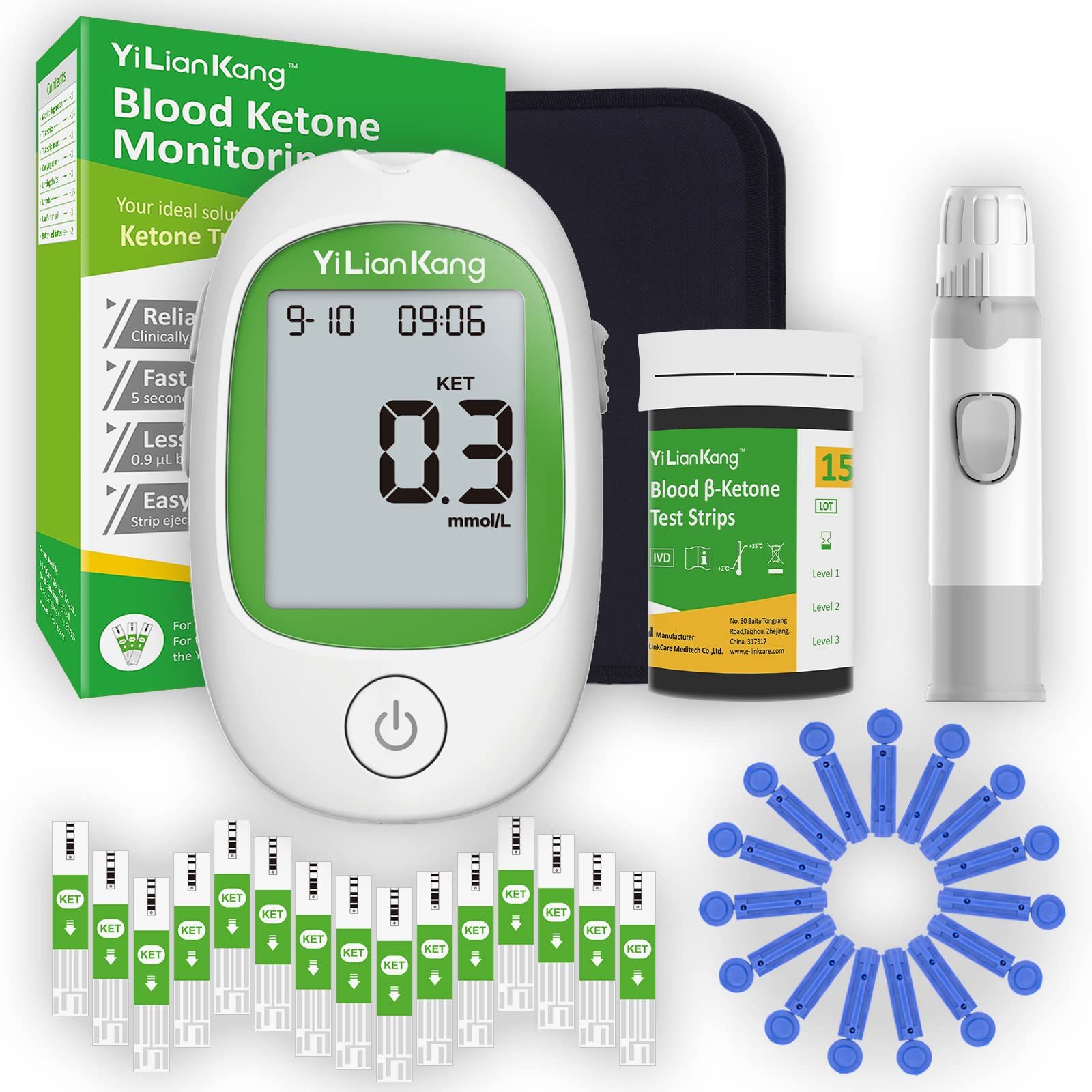 Blood Ketone Meter And 15 Blood Ketone Test Strips & 15 Lancets