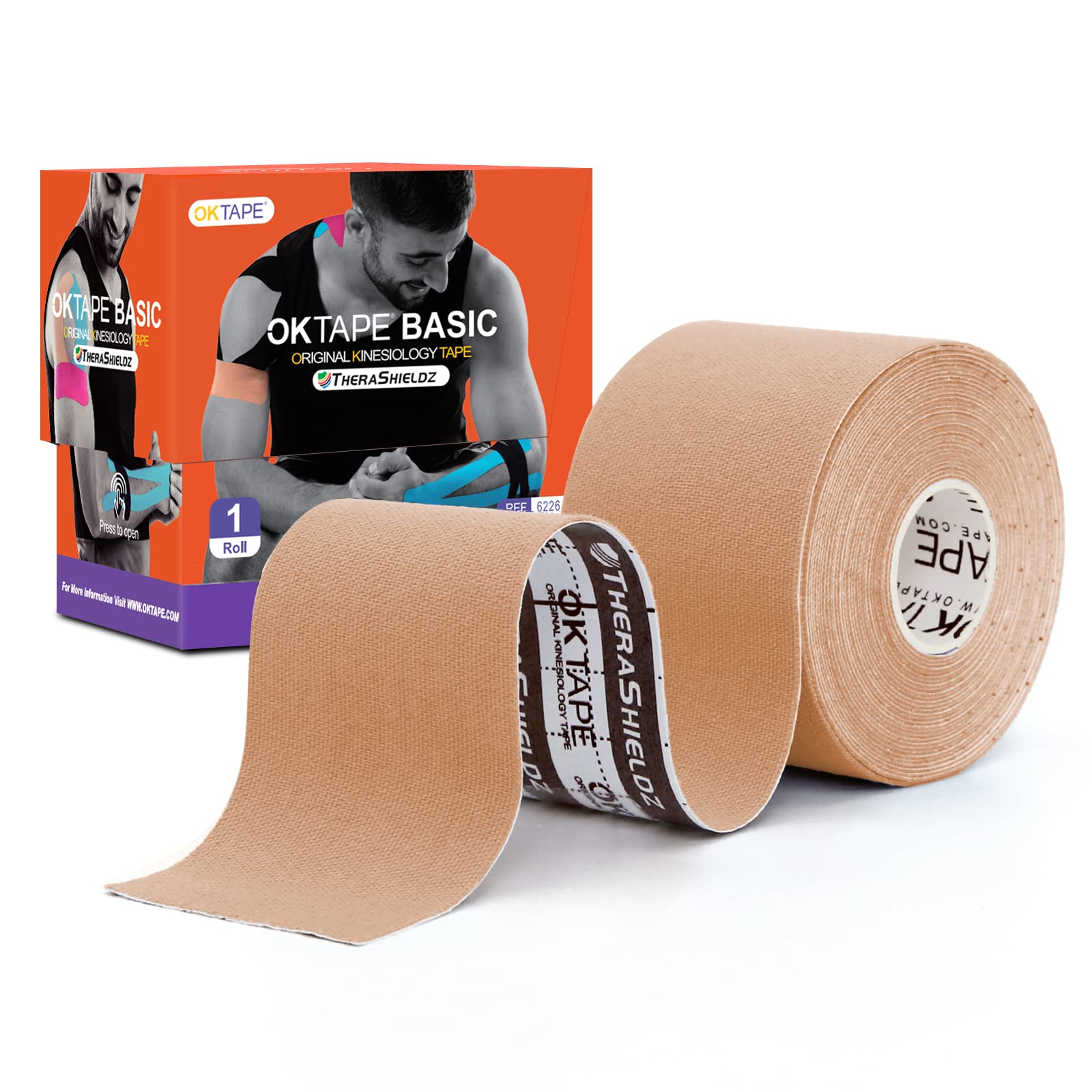 OK TAPE Kinesiology Tape, Basic Original Cotton Elastic Athletic Tape for  Support and Recovery, Sports Tape Therapeutic Pain Relief, 2in16.4ft Uncut  Roll - Beige 1 Roll Beige