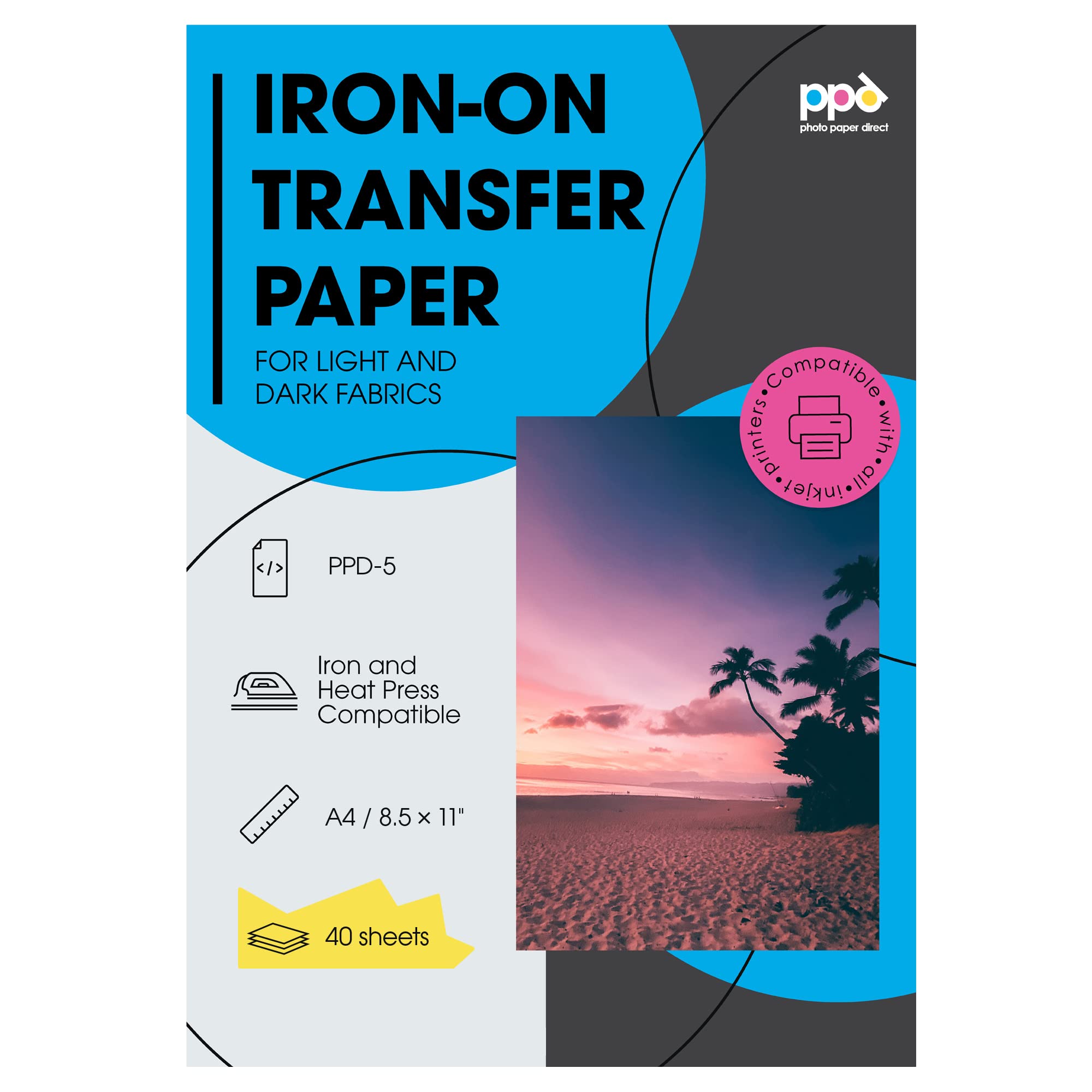 PPD Inkjet Iron-On Mixed Light and Dark Transfer Paper LTR 8.5X11