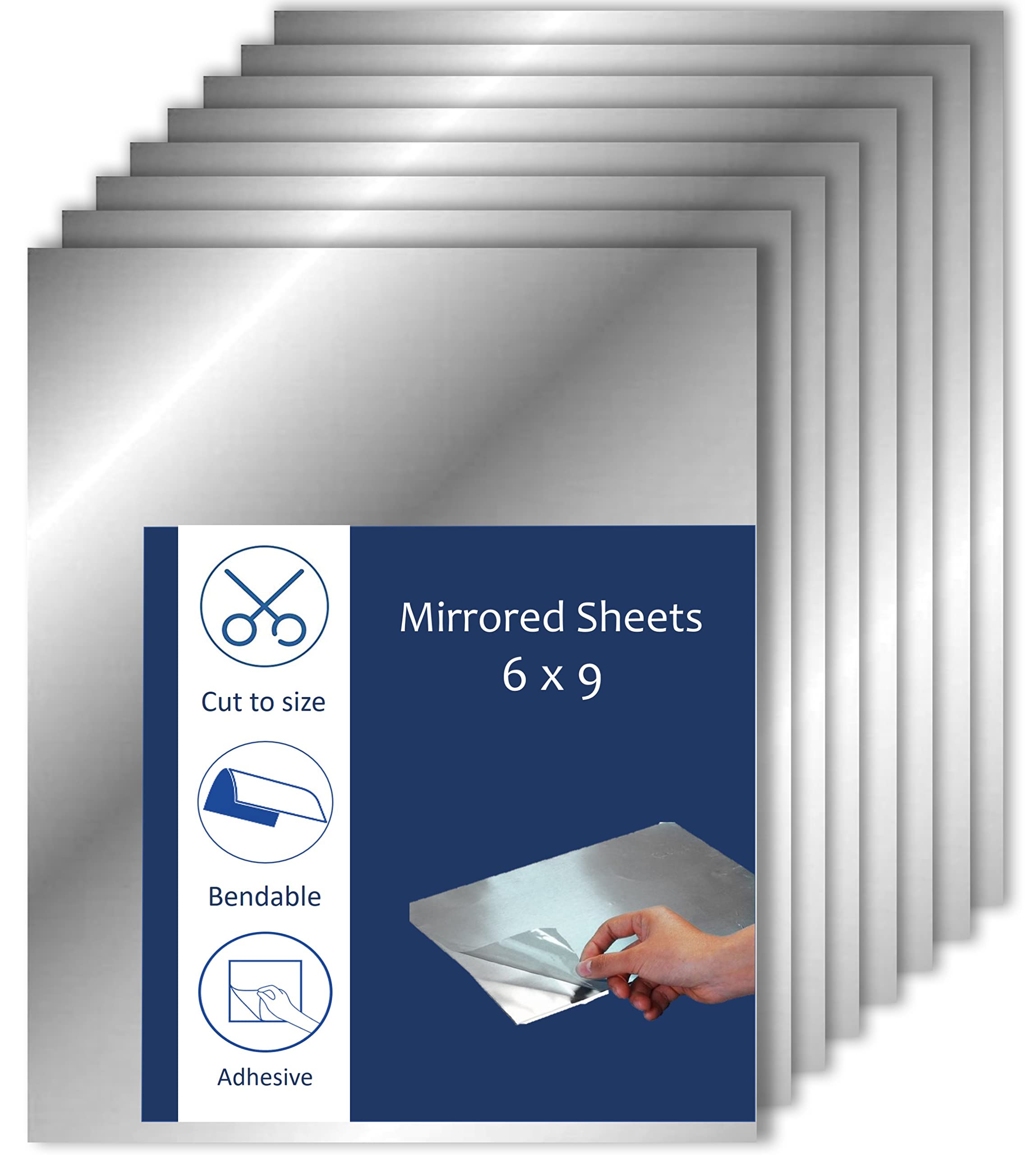 Quality Adhesive Mirror Sheet 6 x 9 Inches Flexible Mirrors Sheets, Non- Glass Self Adhesive Stick on Mirror Tiles, Cut Mirror Stickers to Size,  Peel and Stick, Great for Crafts and Mirror Wall