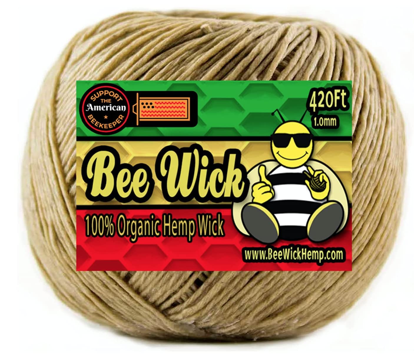 Bee Wick Hemp Spool 420ft of Organic Hemp Wick Made with American Beeswax  (1.0mm) (Regular Beeswax Coating)